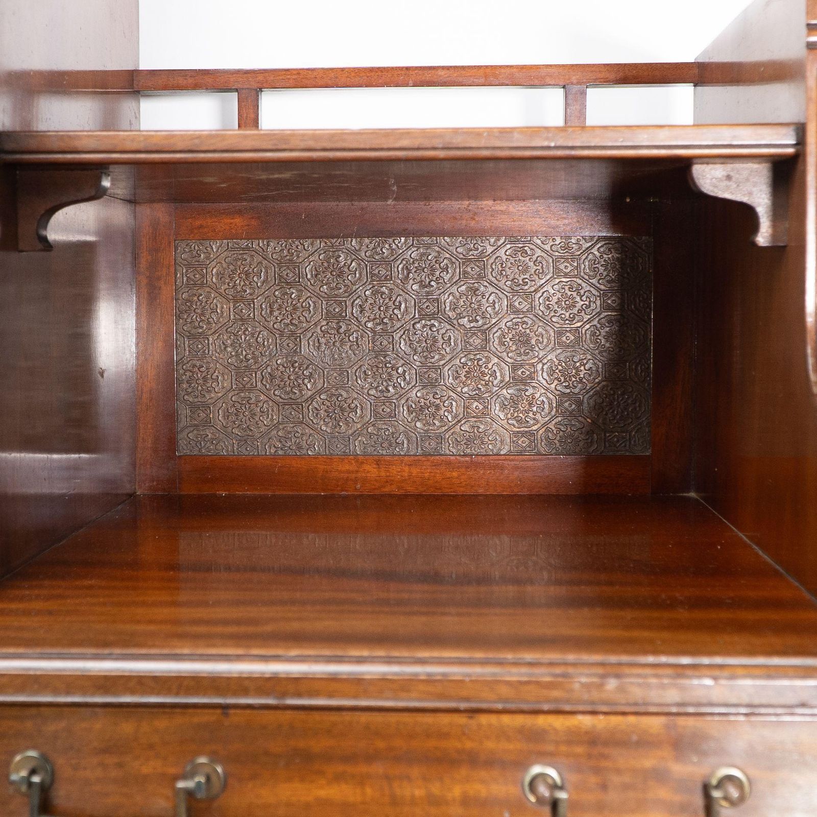Lambs Of Manchester. An Anglo Japanese Secretaire Bookcase With Lacquered Panel photo vintage