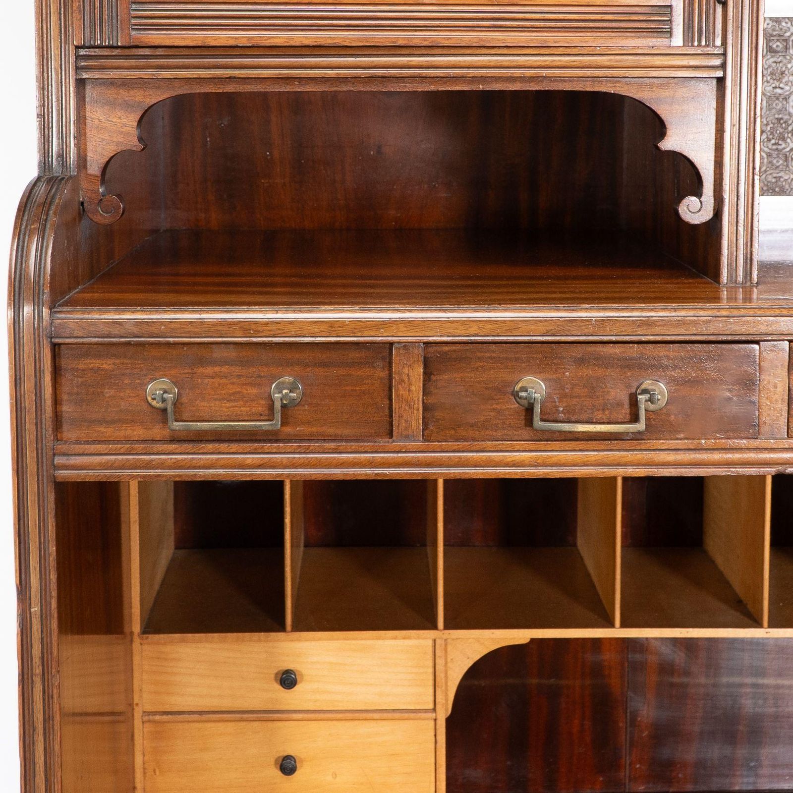 Furniture Lambs Of Manchester. An Anglo Japanese Secretaire Bookcase With Lacquered Panel photo