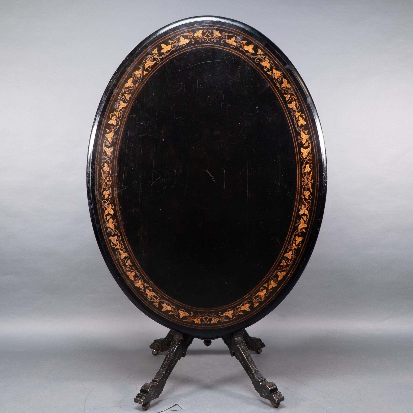 photo for sale Gillows Attr. An Aesthetic Movement Tilt Top Dining Table With Floral Inlays