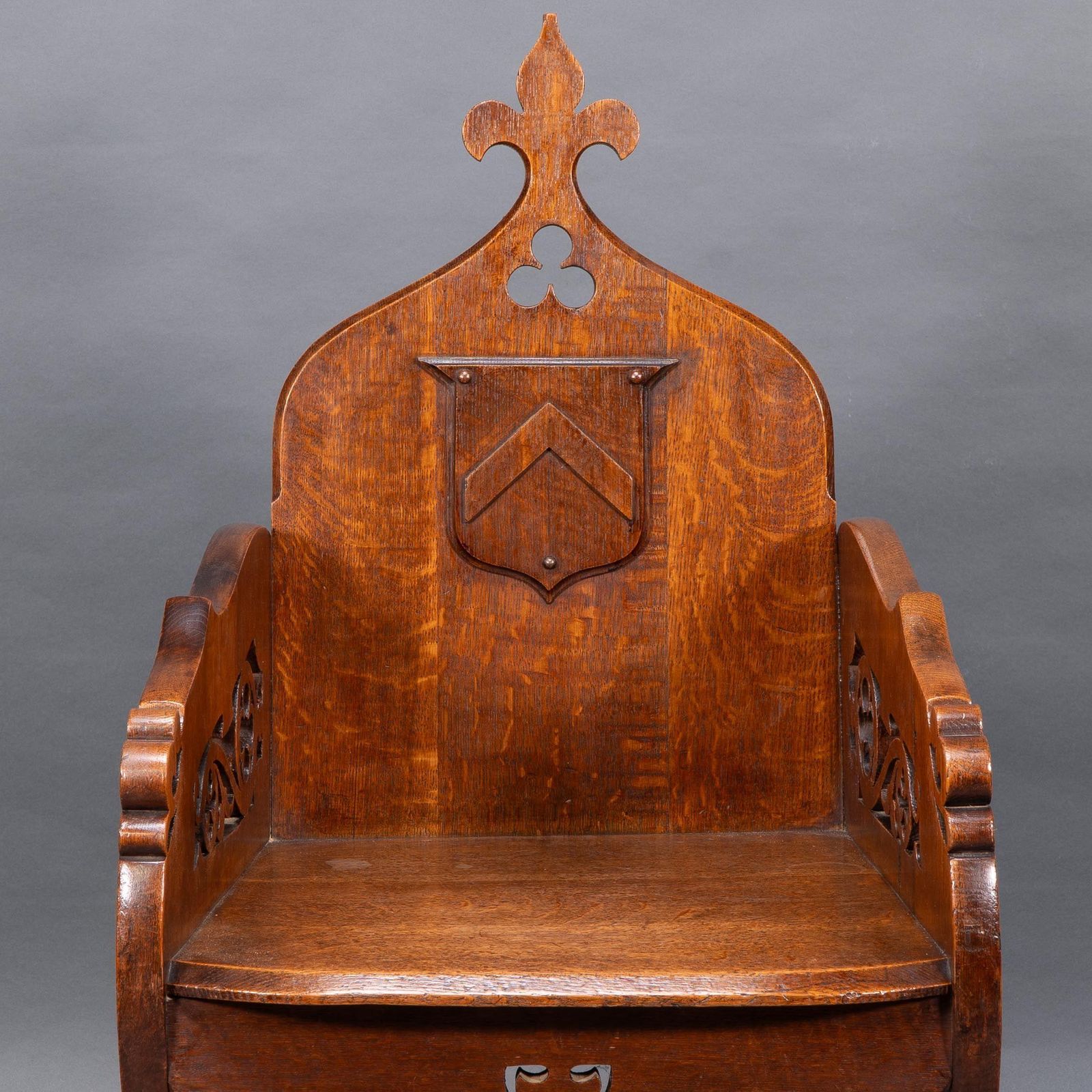 A High Gothic Revival Oak Armchair With Carved And Fretwork Sides photo vinterior