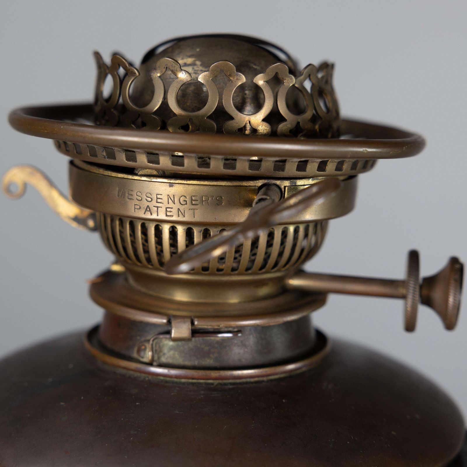 photo for sale Was Benson. An Arts And Crafts Cast Iron Four Leg Table Oil Lamp
