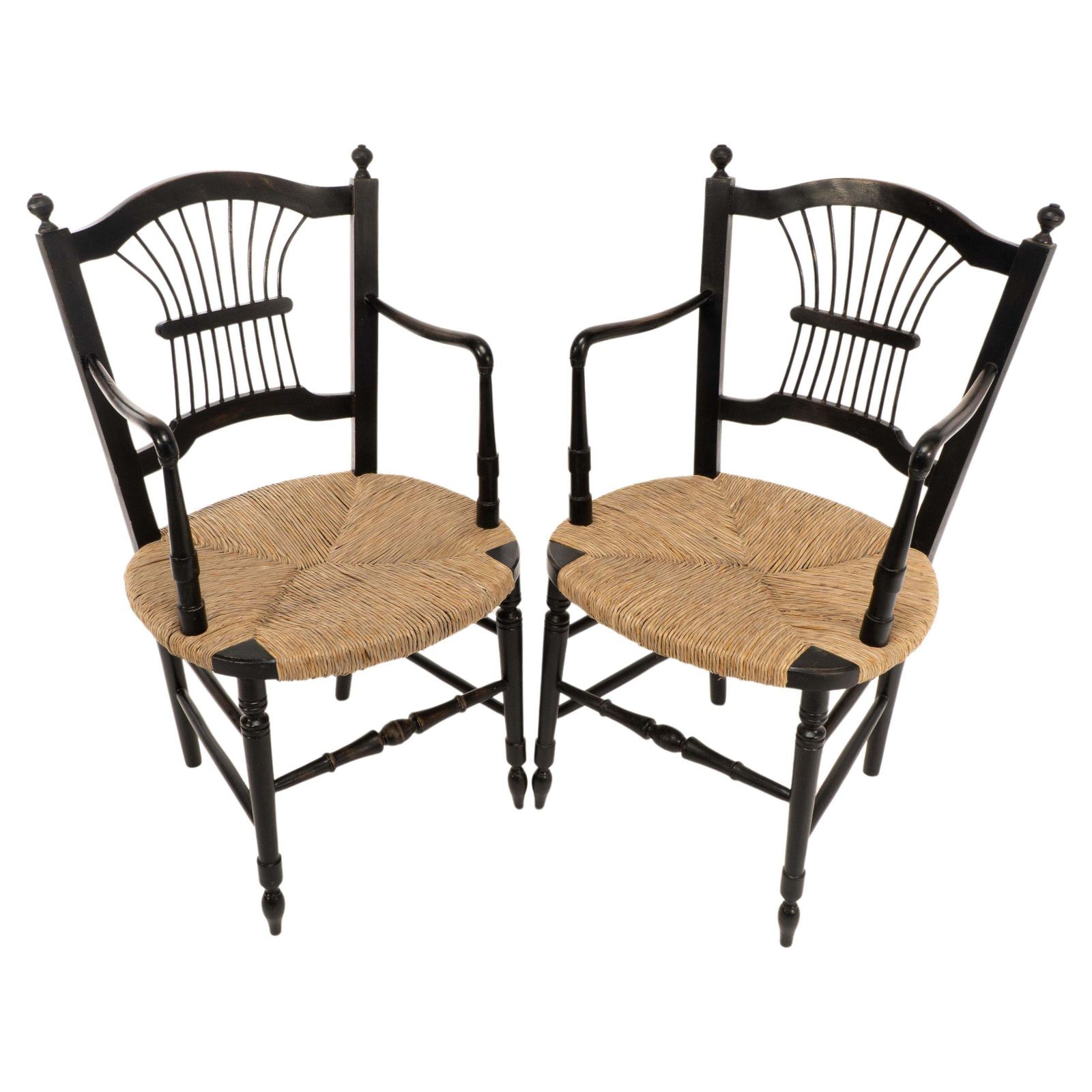 Dante Rossetti For Morris And Co. A Pair Of Rush Seated Armchairs