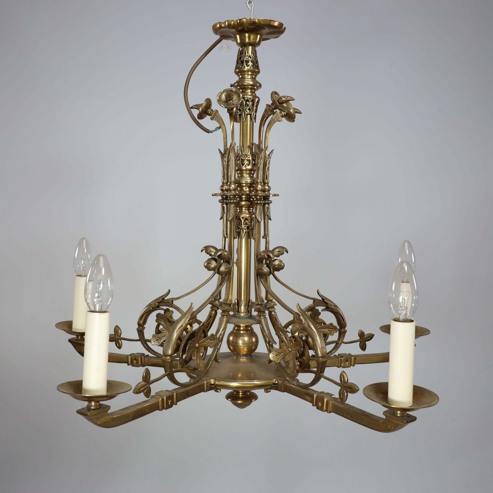 DR Christopher Dresser (Manner). An Aesthetic Movement Brass Five Arm Chandelier photo furniture