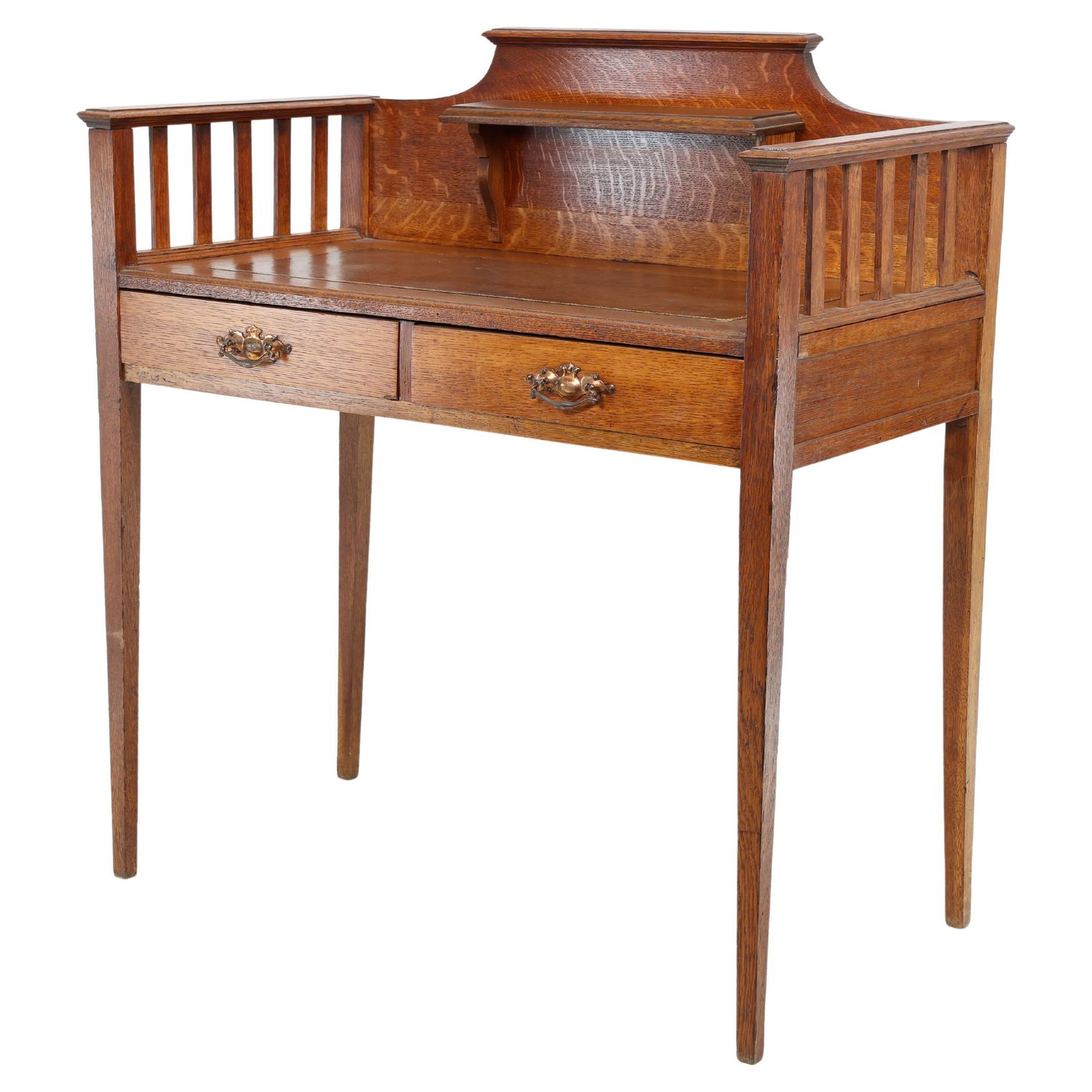 Wylie & Lochhead Attri. An Arts & Crafts Oak Desk With New Leather Writing Area photo furniture
