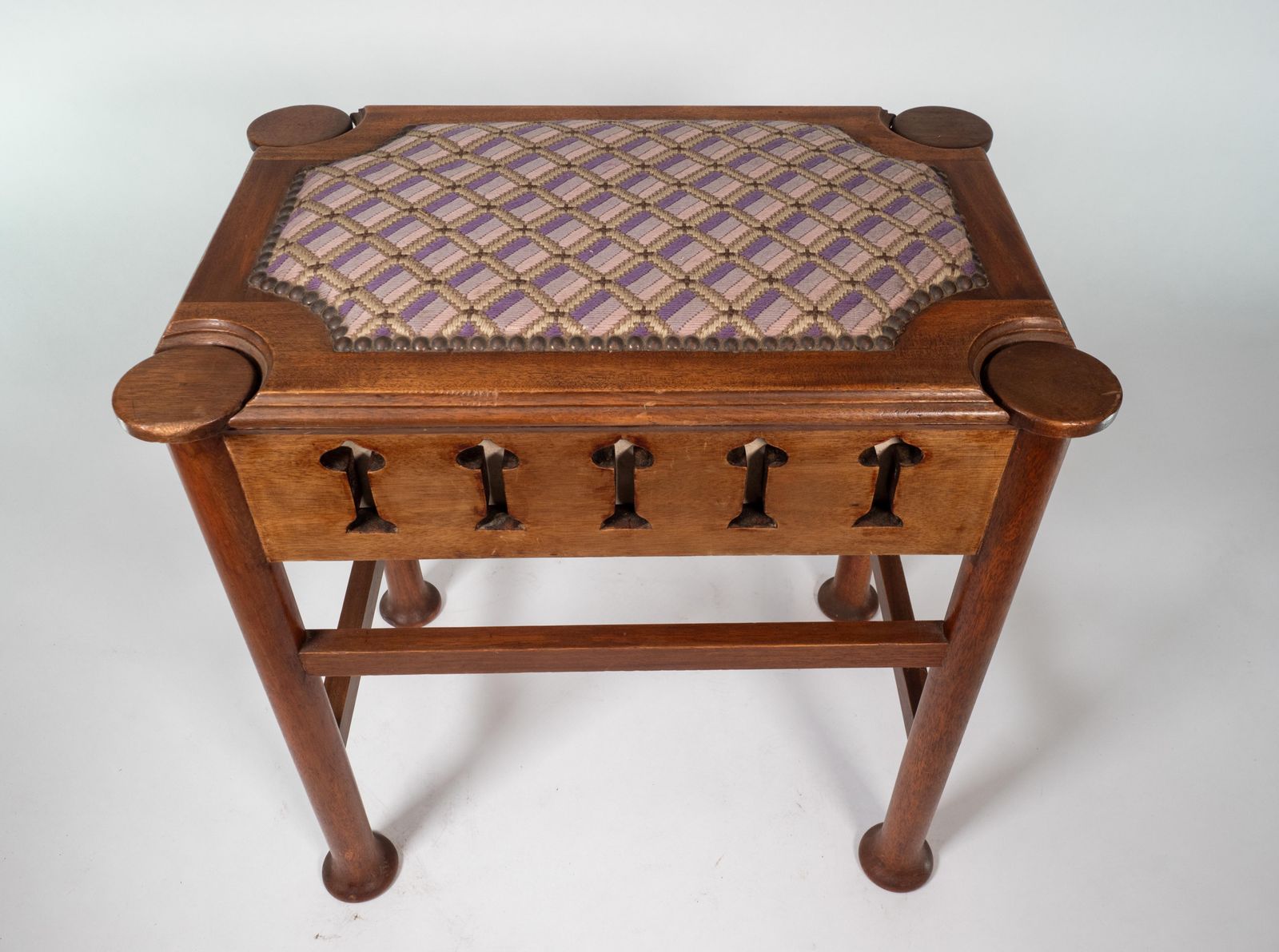 photo vinterior Liberty & Co Attri. Glasgow School Walnut Piano Stool W. Storage Under The Seat