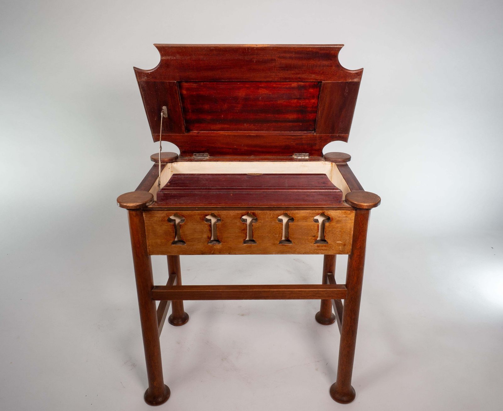 photo buy Liberty & Co Attri. Glasgow School Walnut Piano Stool W. Storage Under The Seat
