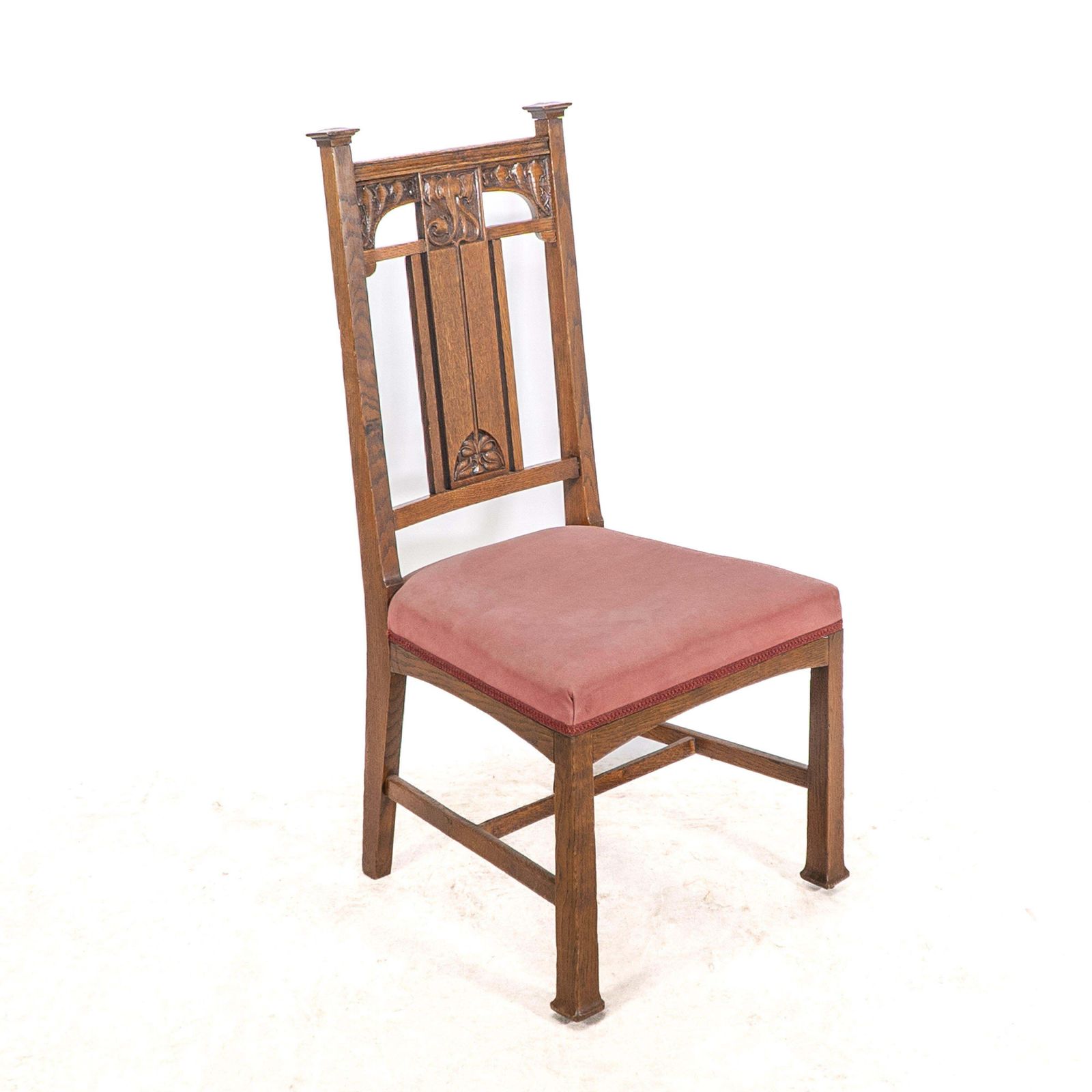 Robson & Sons. Set Of 4 Arts & Crafts Oak Dining Chairs With Carved Floral Backs photo Furniture