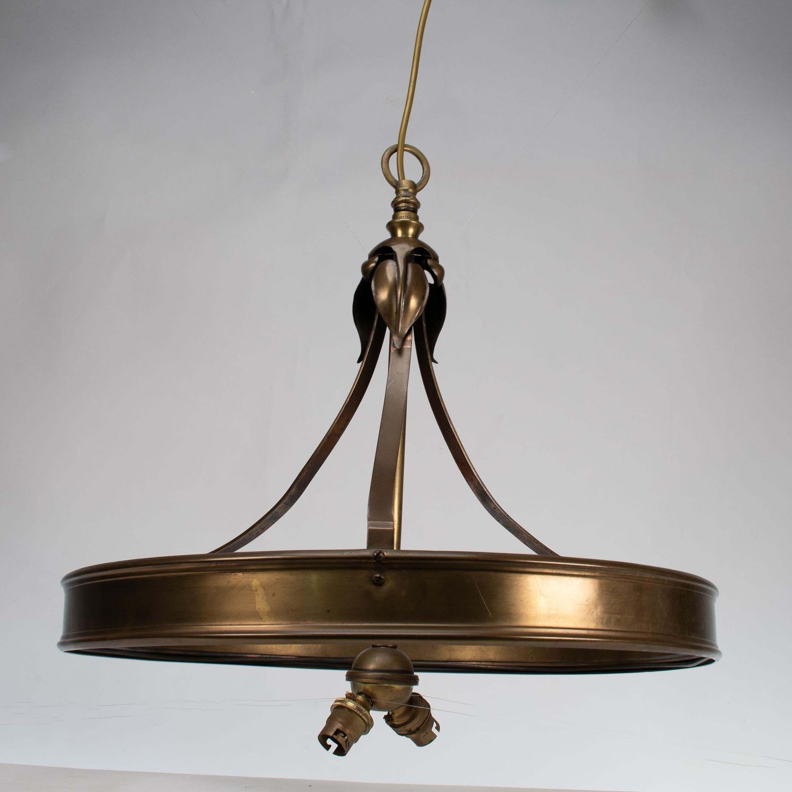 An Arts & Craft Ceiling Light With Stylized Petals & A Circular Brass Ring photo for sale