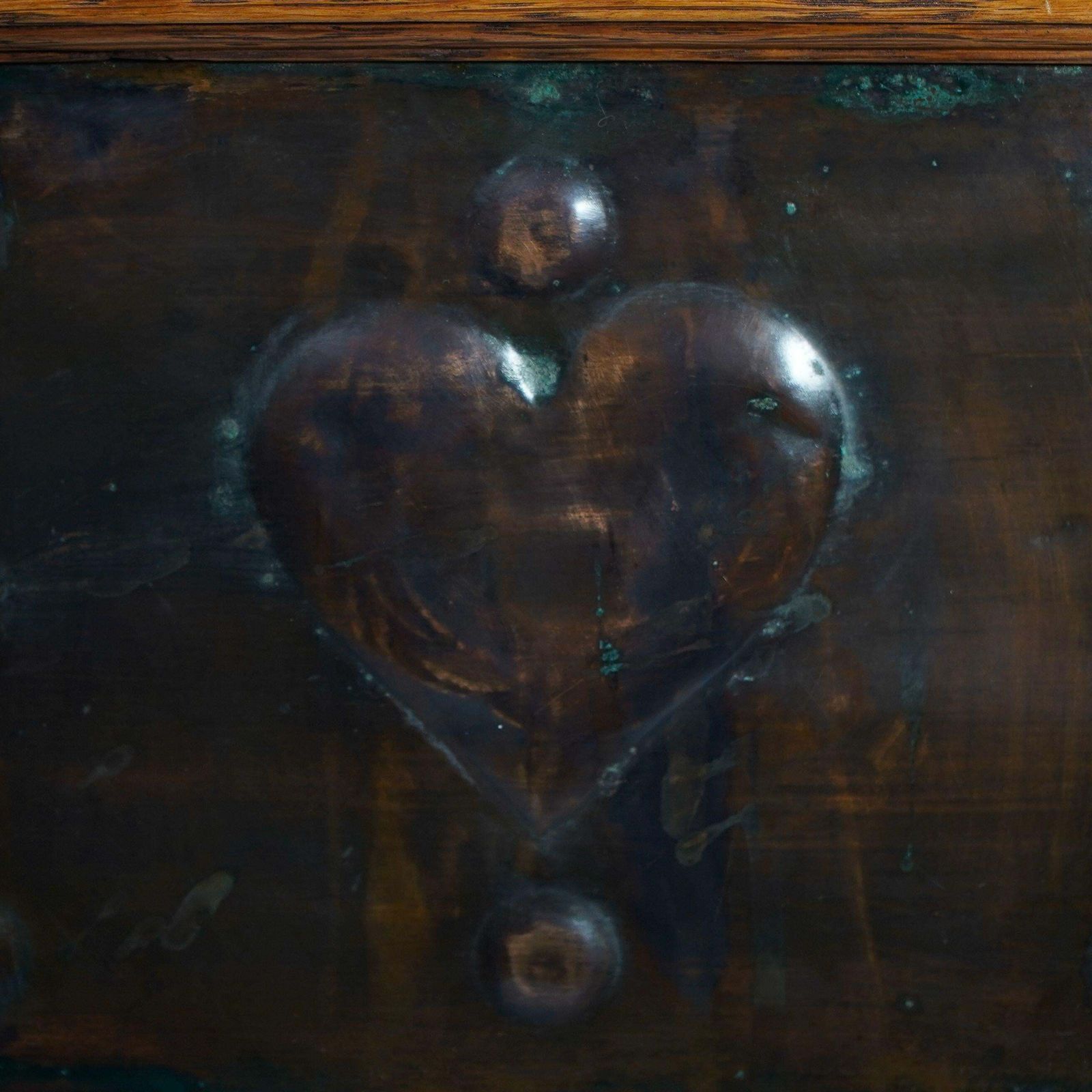 Home Decor Shapland & Petter. An Arts & Crafts Oak Planter With Copper Heart Shaped Panels photo