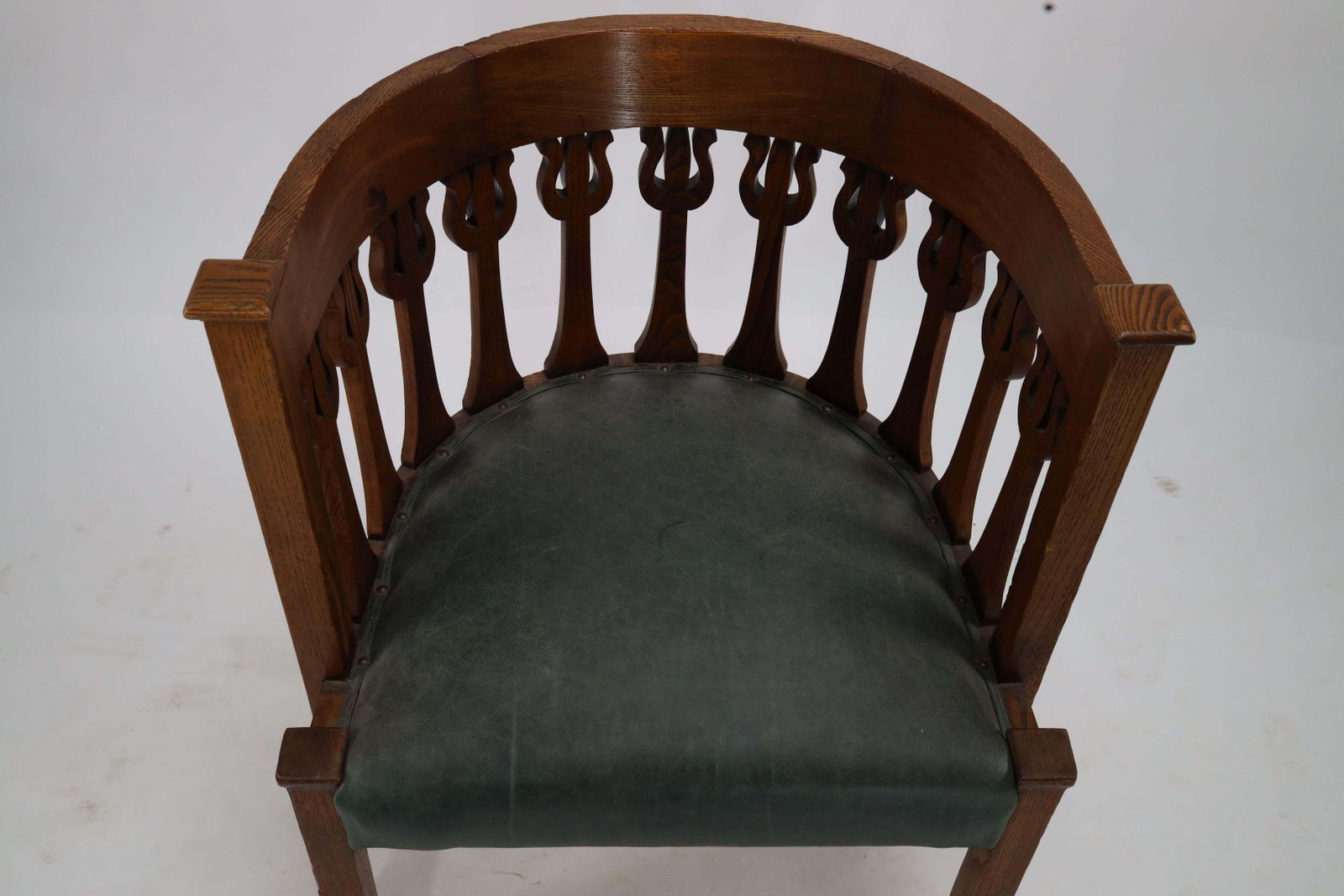 An Arts And Crafts Oak Armchair With Stylized Floral Upright Decoration photo buy