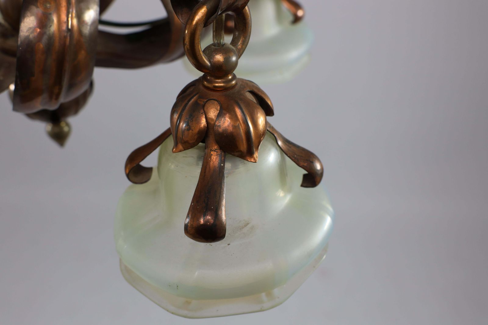 photo buy An Impressive Arts And Crafts Copper Chandelier With Original Vaseline Shades