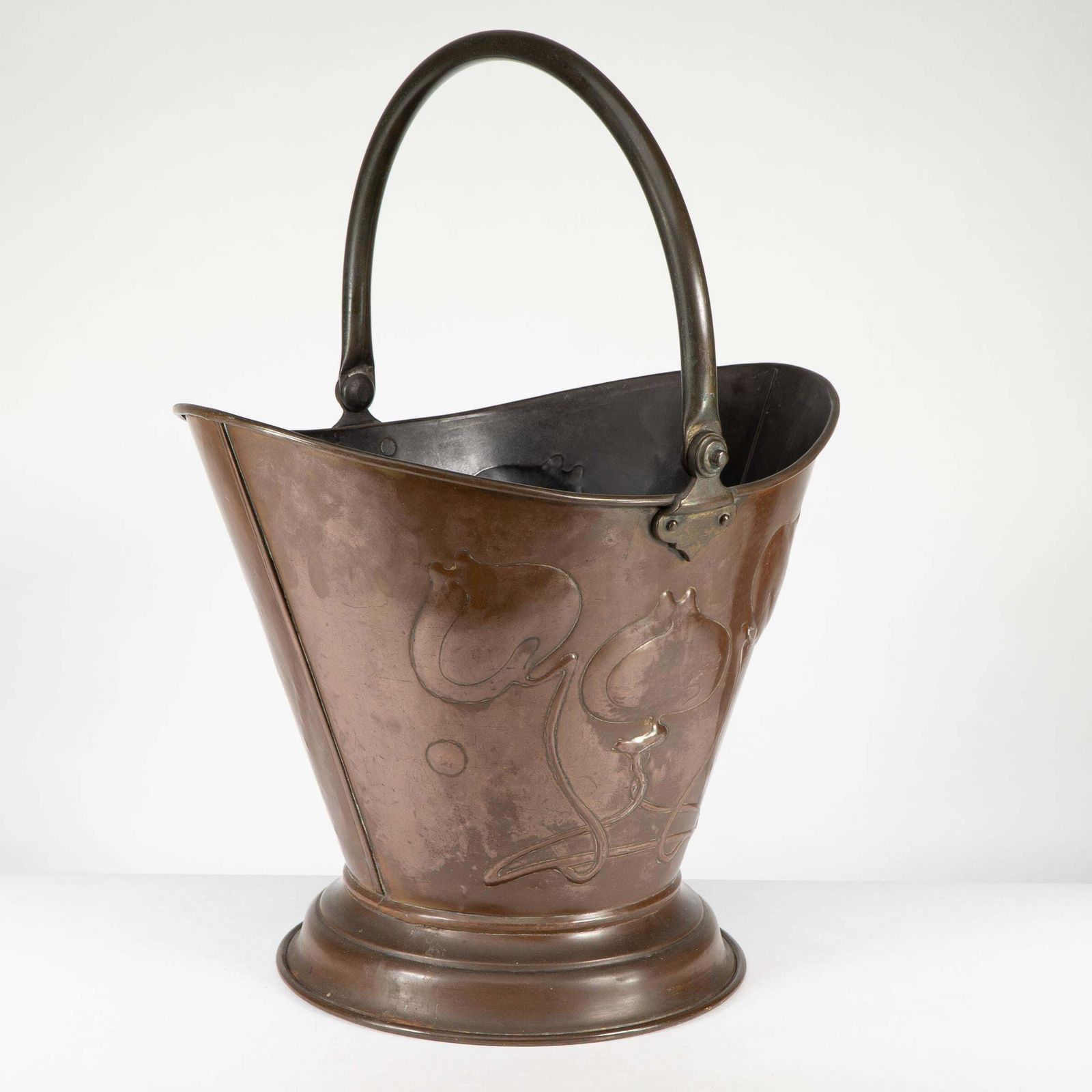An Arts & Crafts Copper Coal Bucket With Floral Decoration And Chocolate Patina photo Home Fixtures