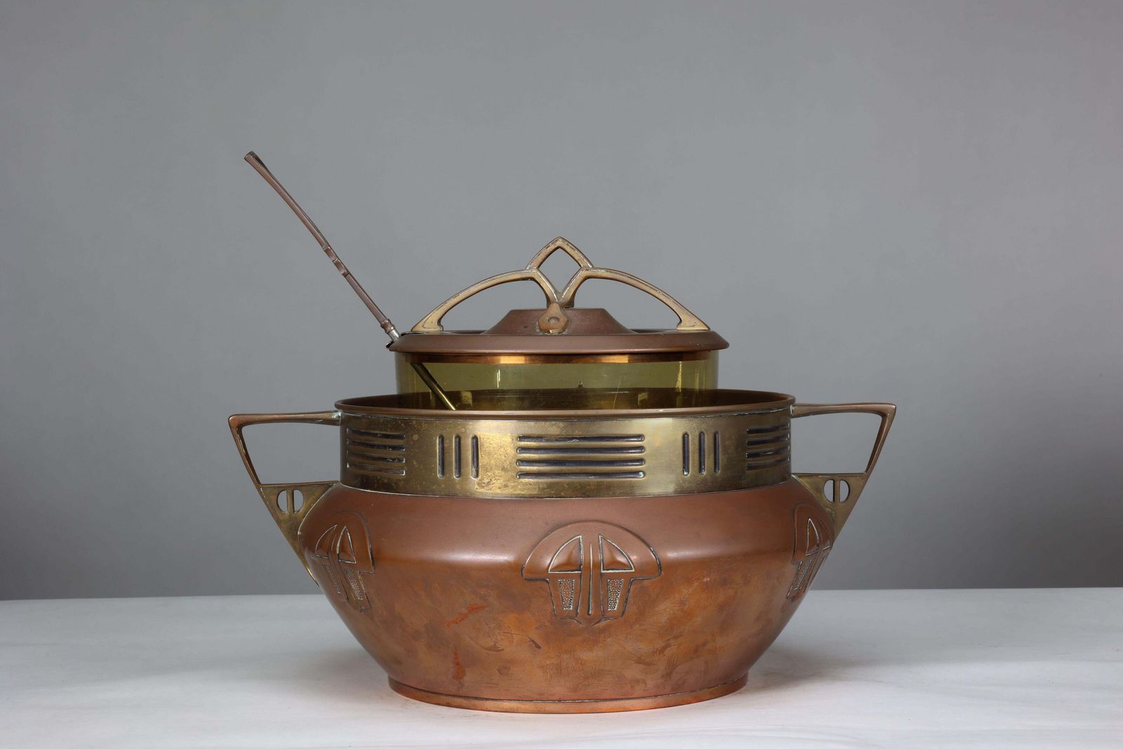 Carl Deffner. An Early Secessionist Style Copper And Brass Punch Bowl And Lid photo buy
