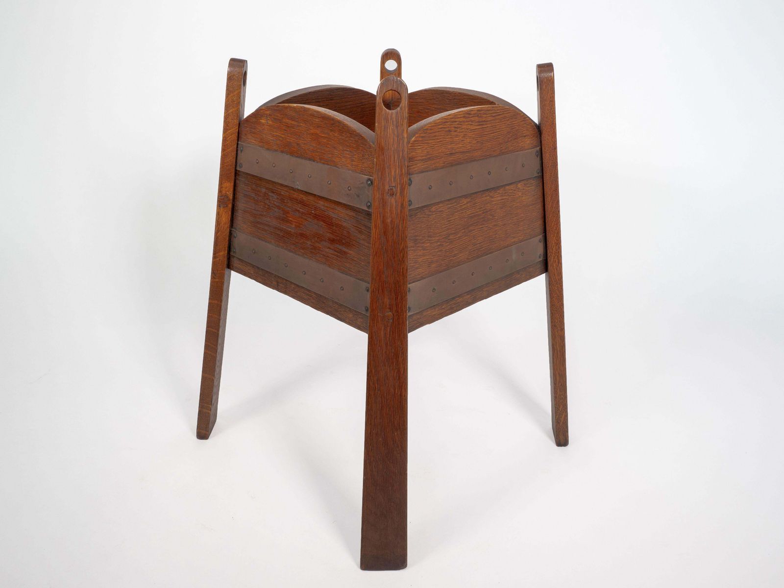 Glasgow Style Oak Arts & Crafts Copper Bound Planter W. Stylized Elongated Tops photo furniture