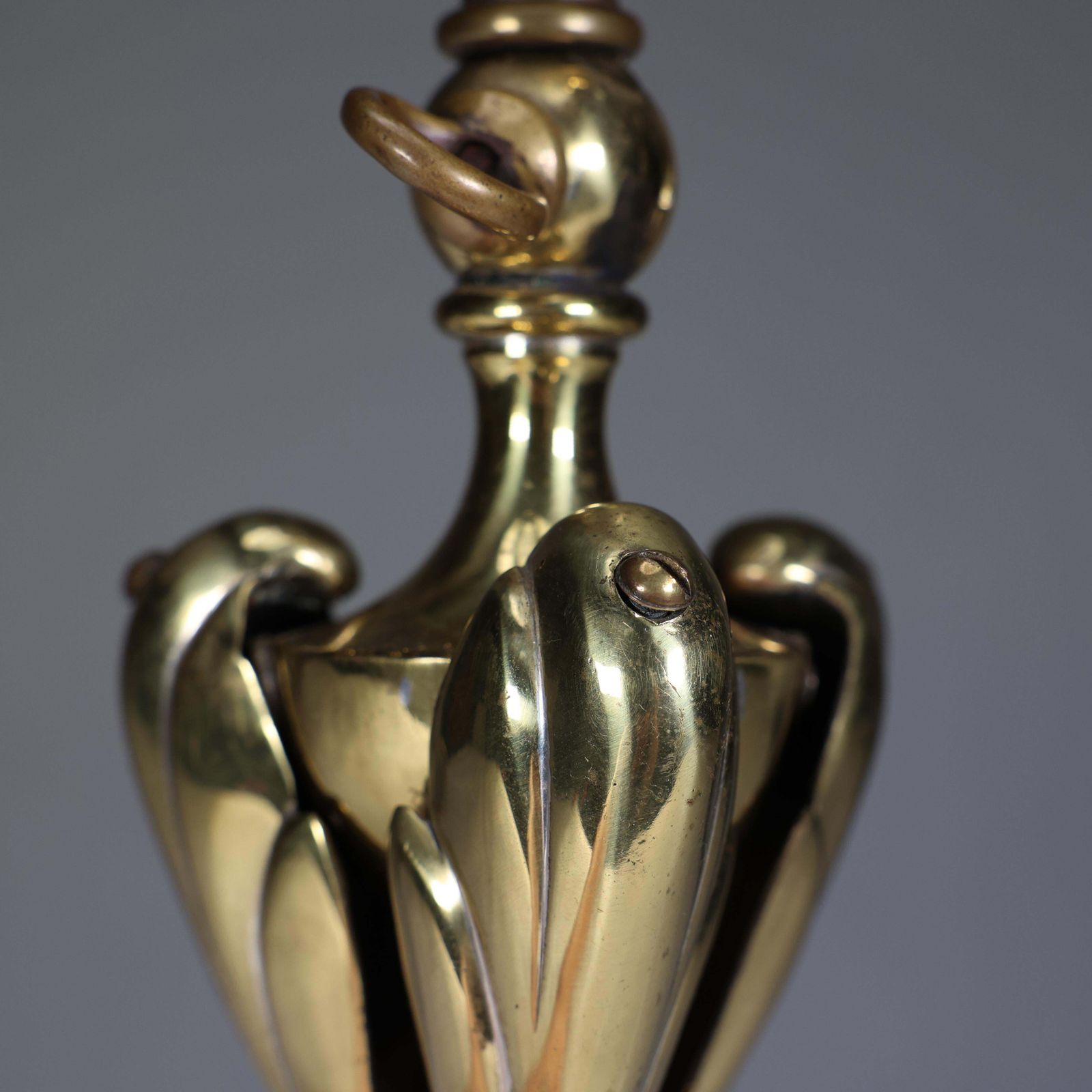 1224.0 An Arts & Crafts Brass Table Lamp Tulip Shaped With Heart Cut Outs To The Base photo