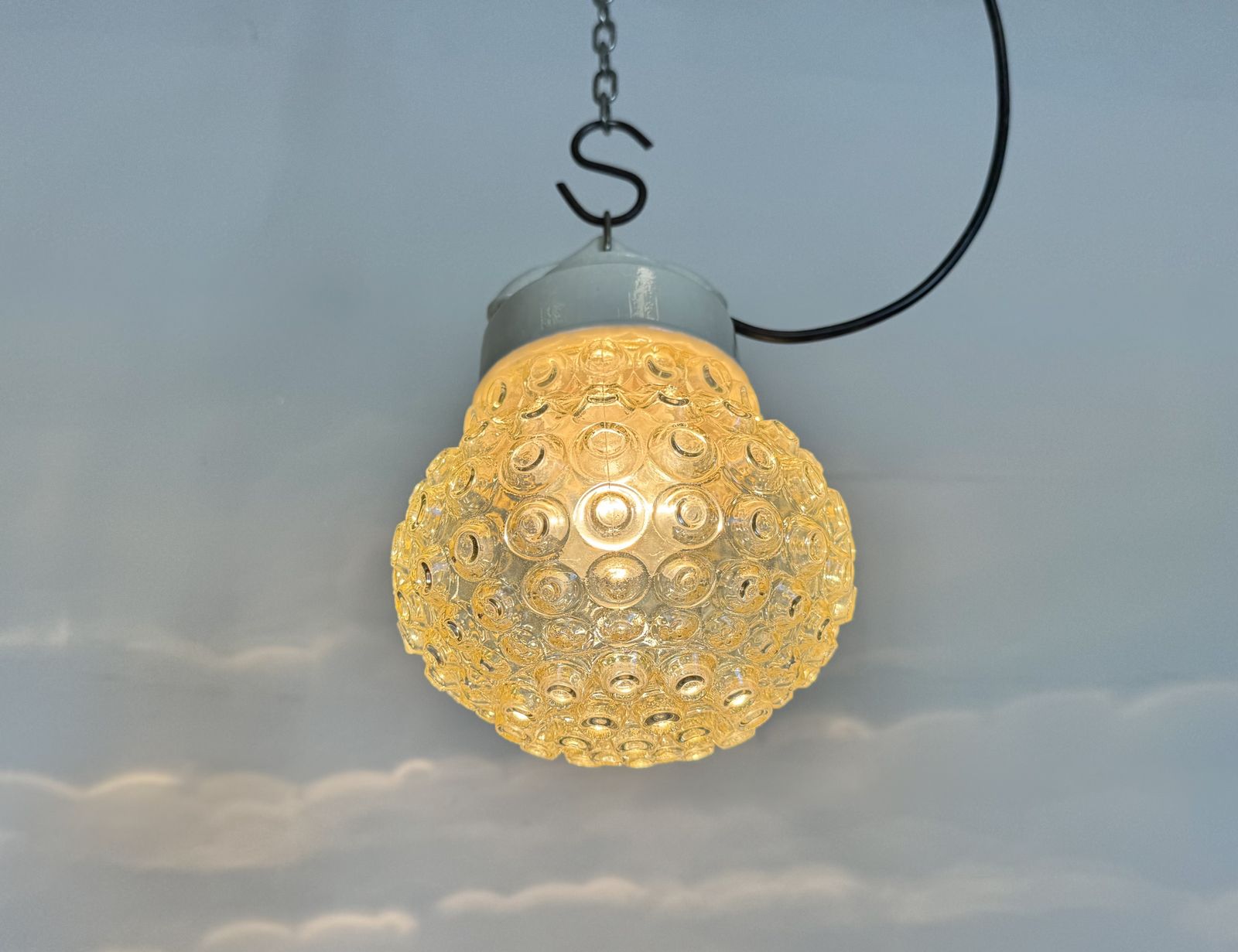 Vintage White Porcelain Pendant Light, 1970s, 2x photo for sale