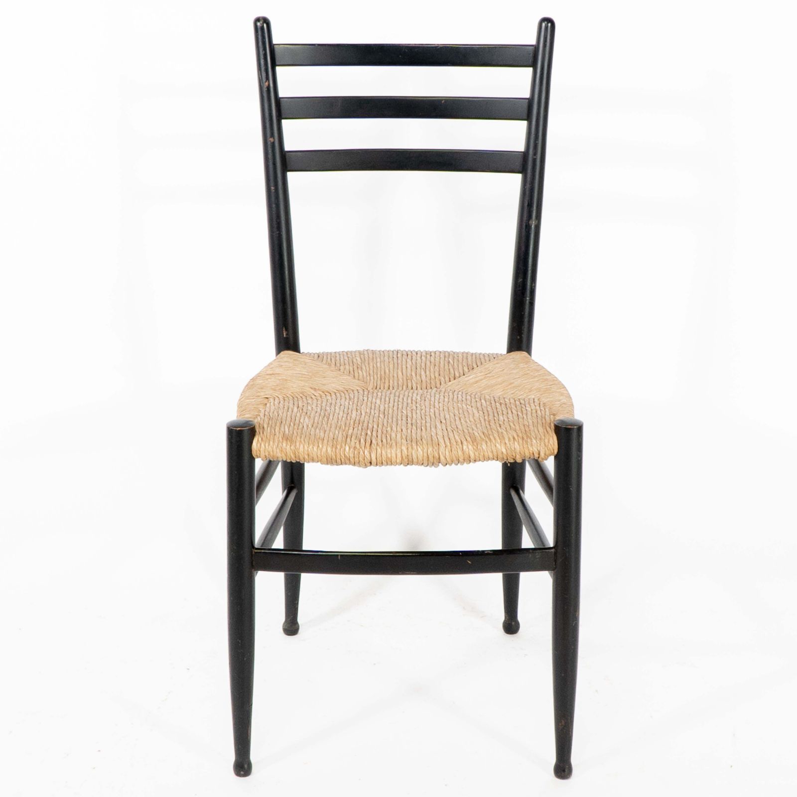 Gio Ponti Style Ebonized Ladder Back Rush Seat Side Or Desk Chair With Ball Feet photo furniture