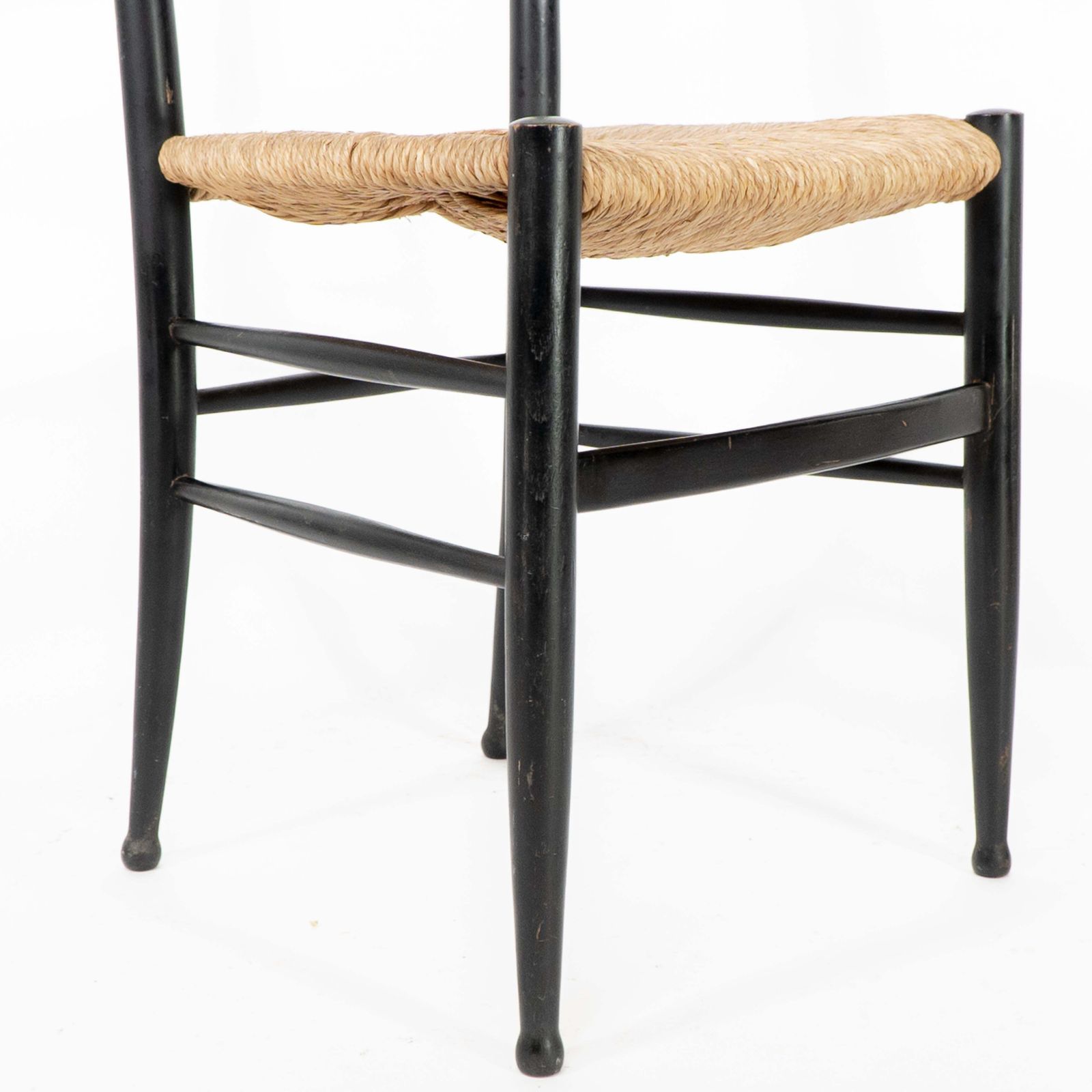 510.0 Gio Ponti Style Ebonized Ladder Back Rush Seat Side Or Desk Chair With Ball Feet photo