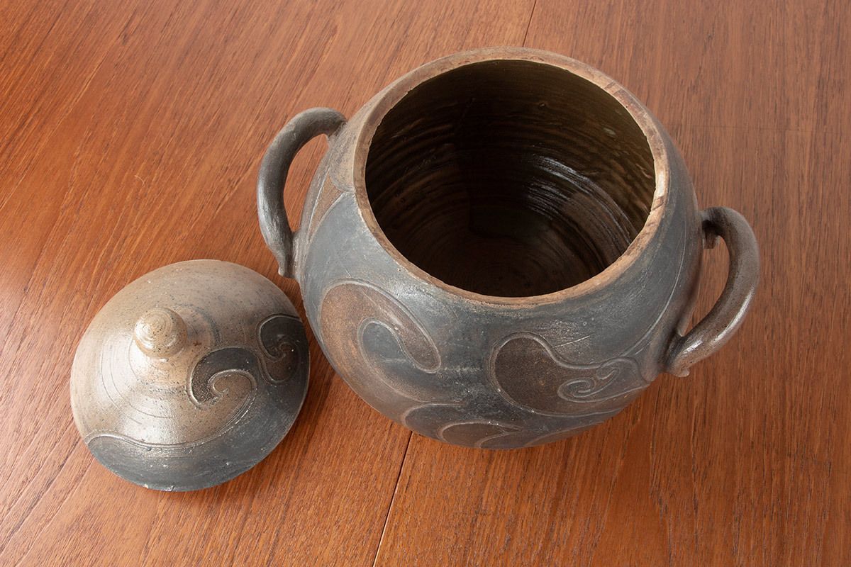 photo furniture Large Glazed Stoneware Pot With Stylized Decoration By Georges Martin France 1970.