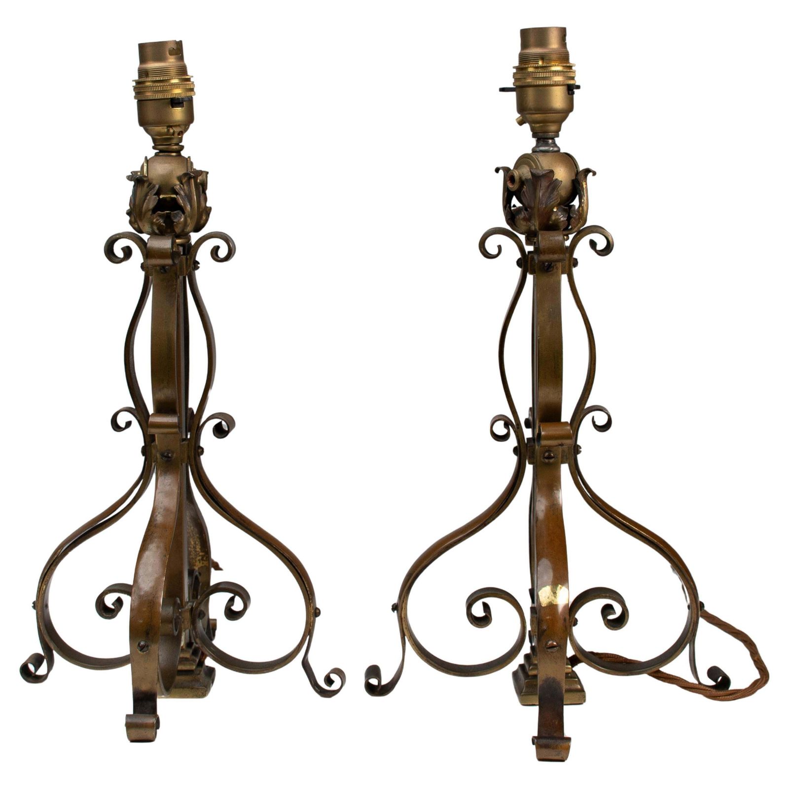 A Pair Of Arts And Crafts Brass Table Lamps Or Post Lamps
