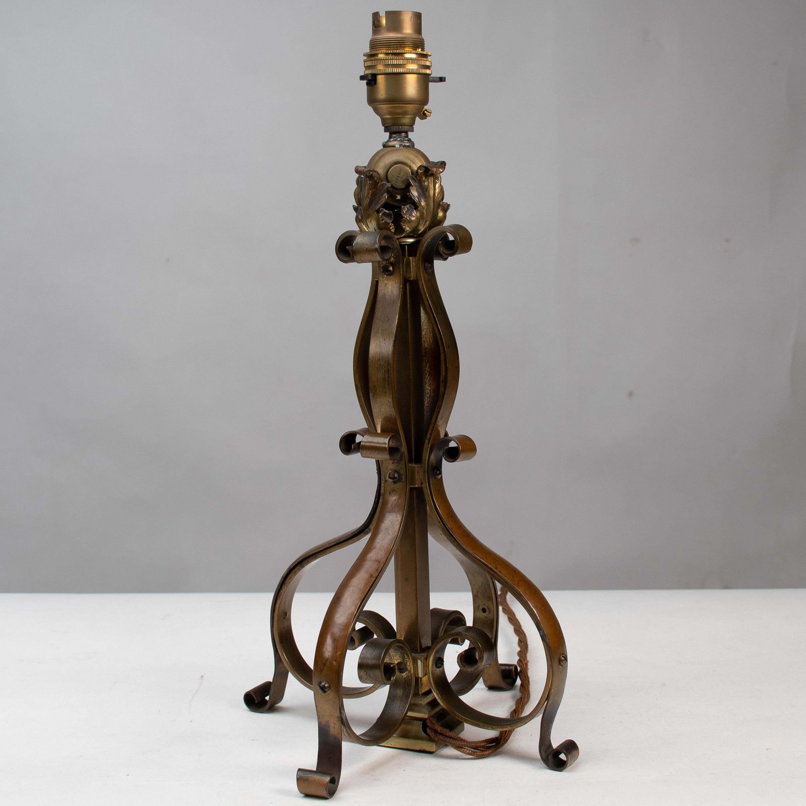 A Pair Of Arts And Crafts Brass Table Lamps Or Post Lamps photo vinterior