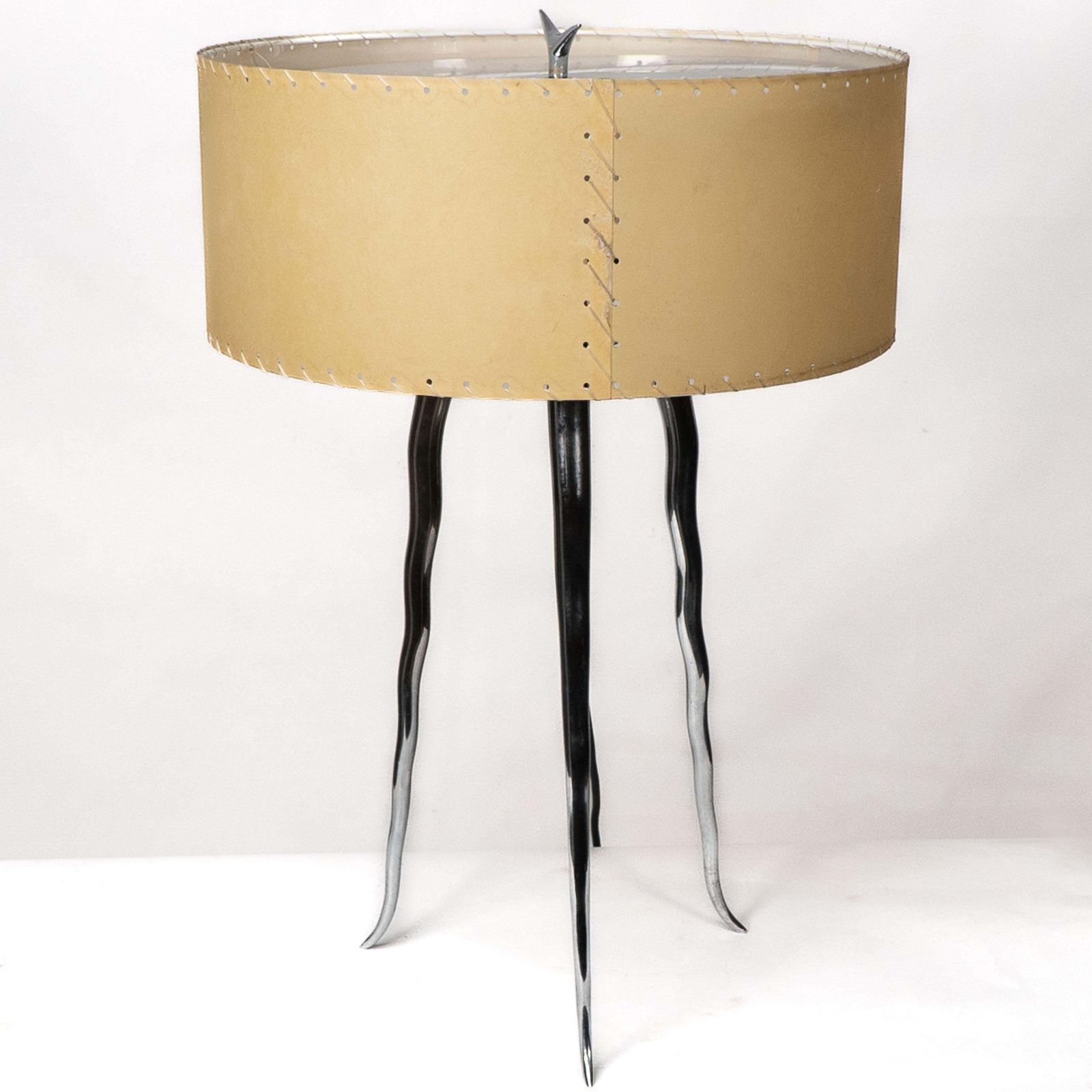 Gerald Thurston In The Style Of. A Mid Century Tripod Polished Steel Table Lamp photo Lighting