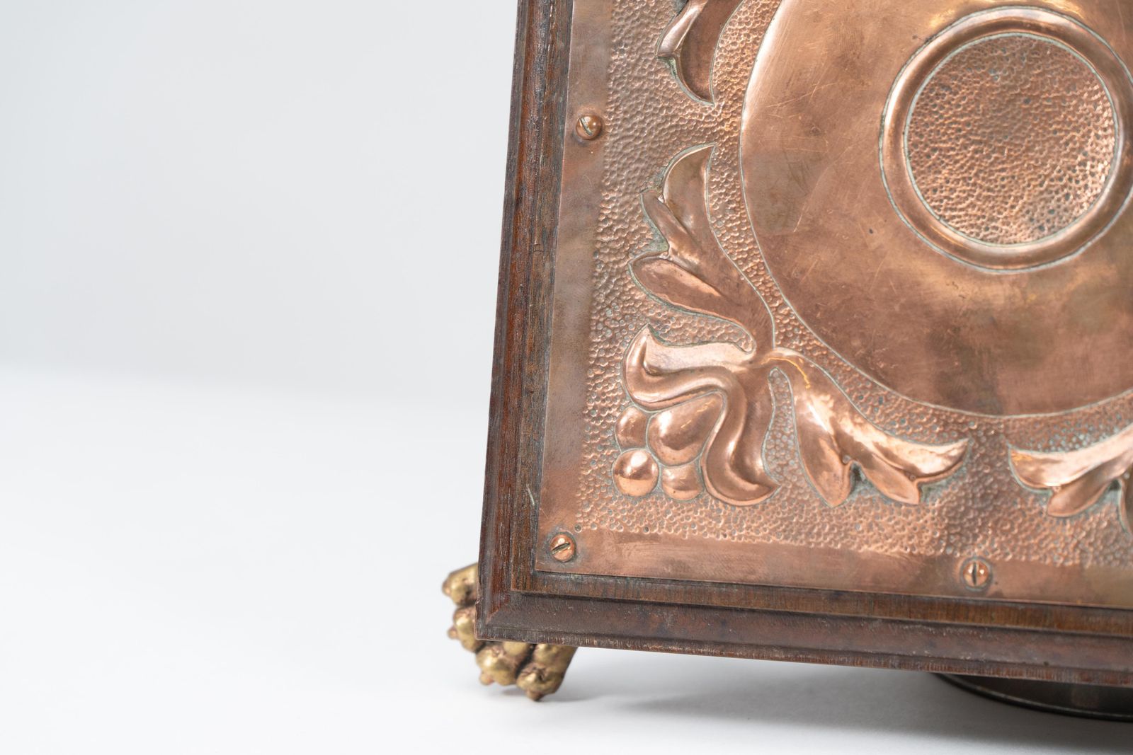 photo for sale Benham & Froud Attri. An Arts & Crafts Copper And Oak Teapot Stand Or Trivet