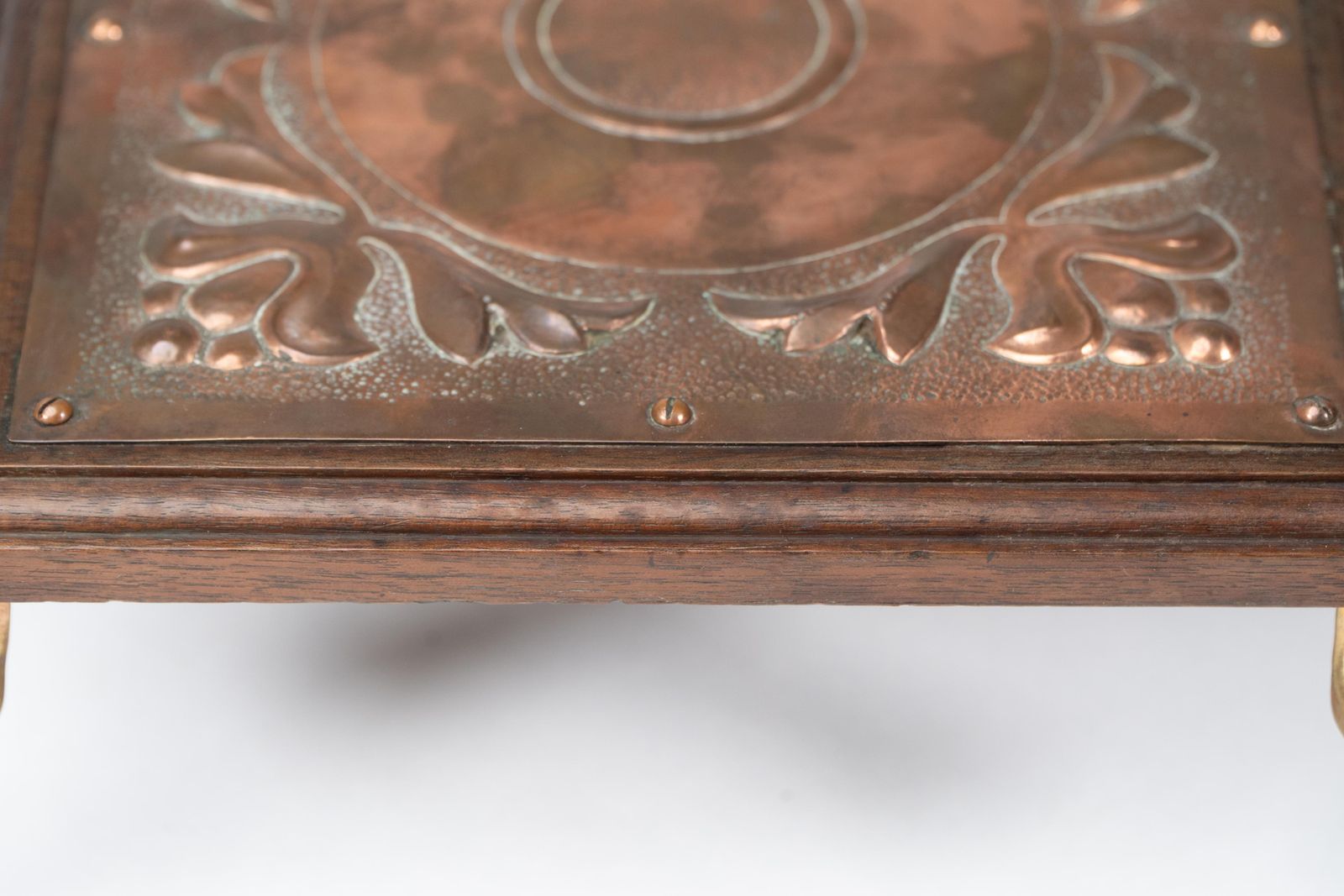 Home Decor Benham & Froud Attri. An Arts & Crafts Copper And Oak Teapot Stand Or Trivet photo