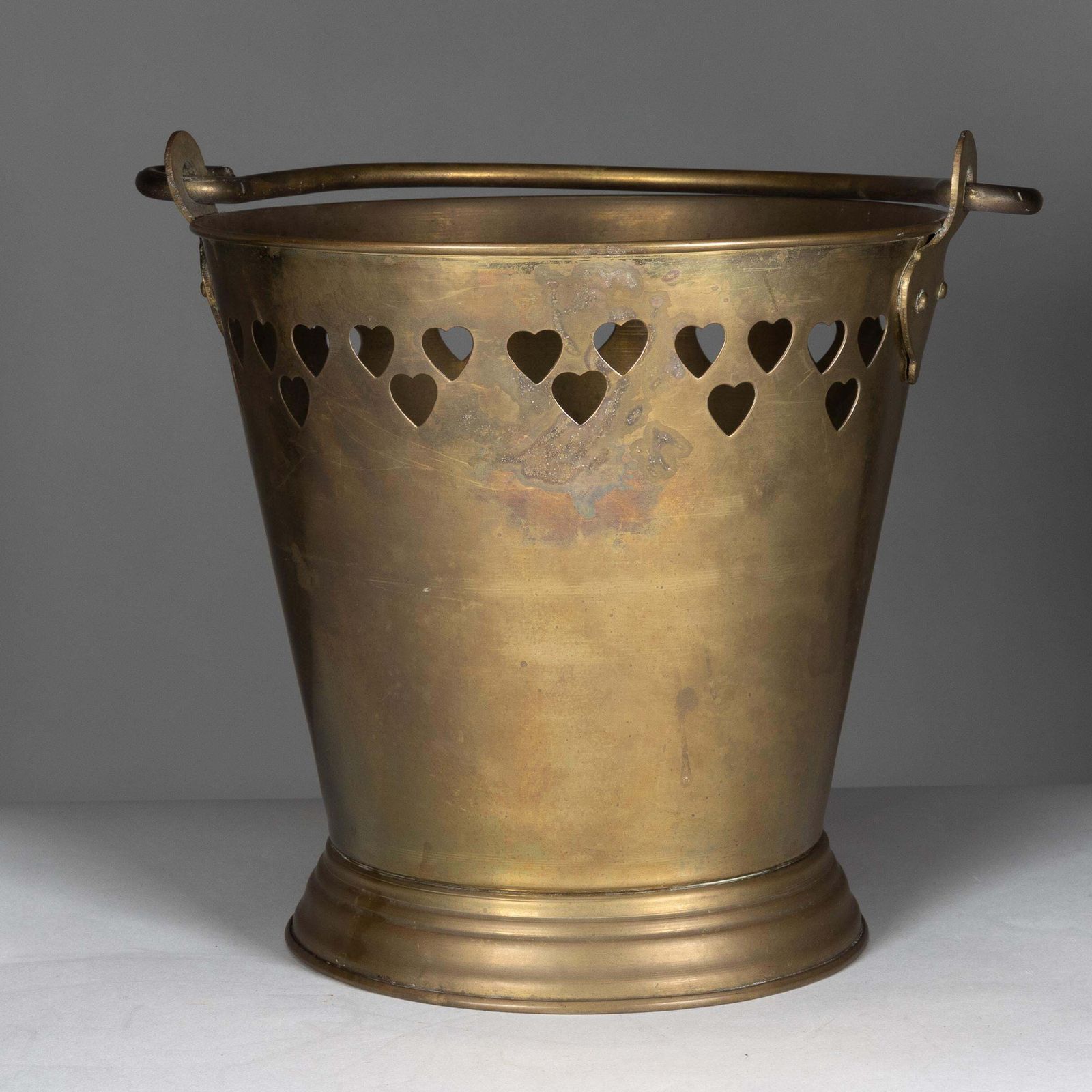An Arts & Crafts Brass Champagne Bucket With Pierced Voysey Style Heart Decor photo vintage