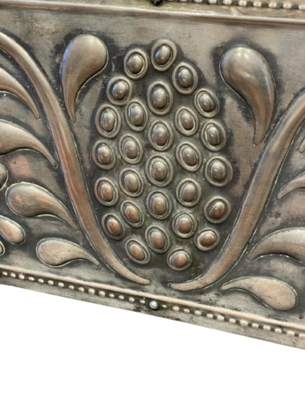 18871.0 George Jack. Arts & Crafts Cast Iron Plated Copper & Cipollino Marble Fireplace photo