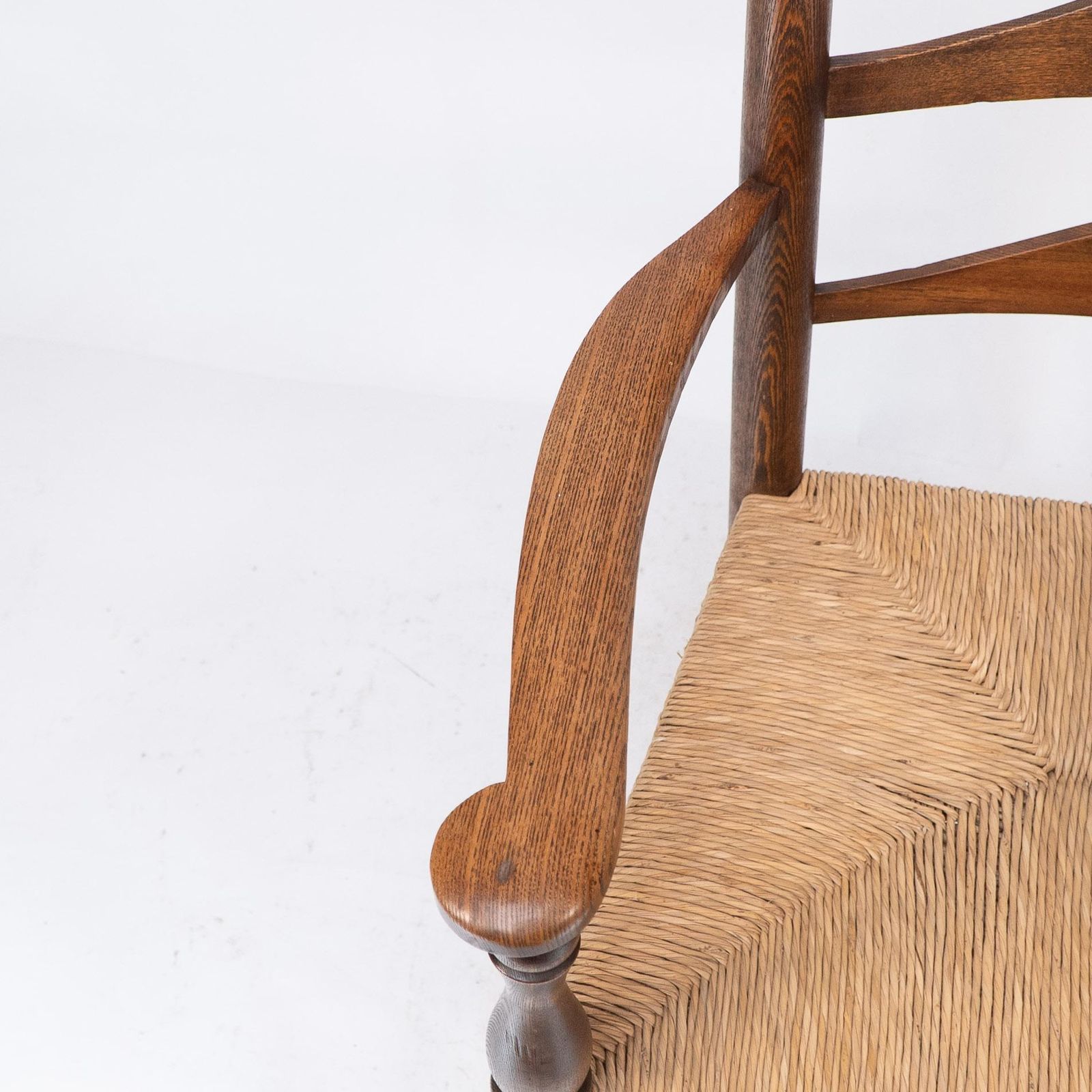 C R Ashbee Attr. An Arts & Crafts Oak Ladder Back Armchair With Re Rushed Seat photo vintage