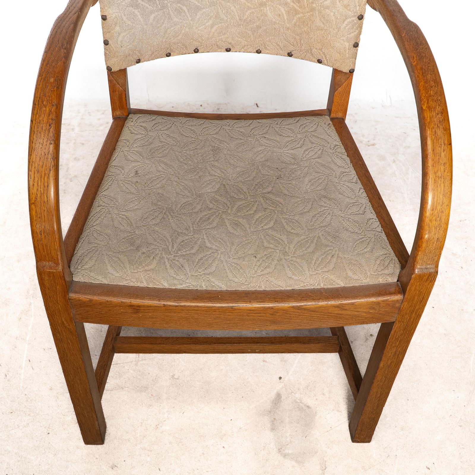 Furniture Heals. Four Art Deco Oak Armchairs With Shaped Backrests & Rounded Arms photo