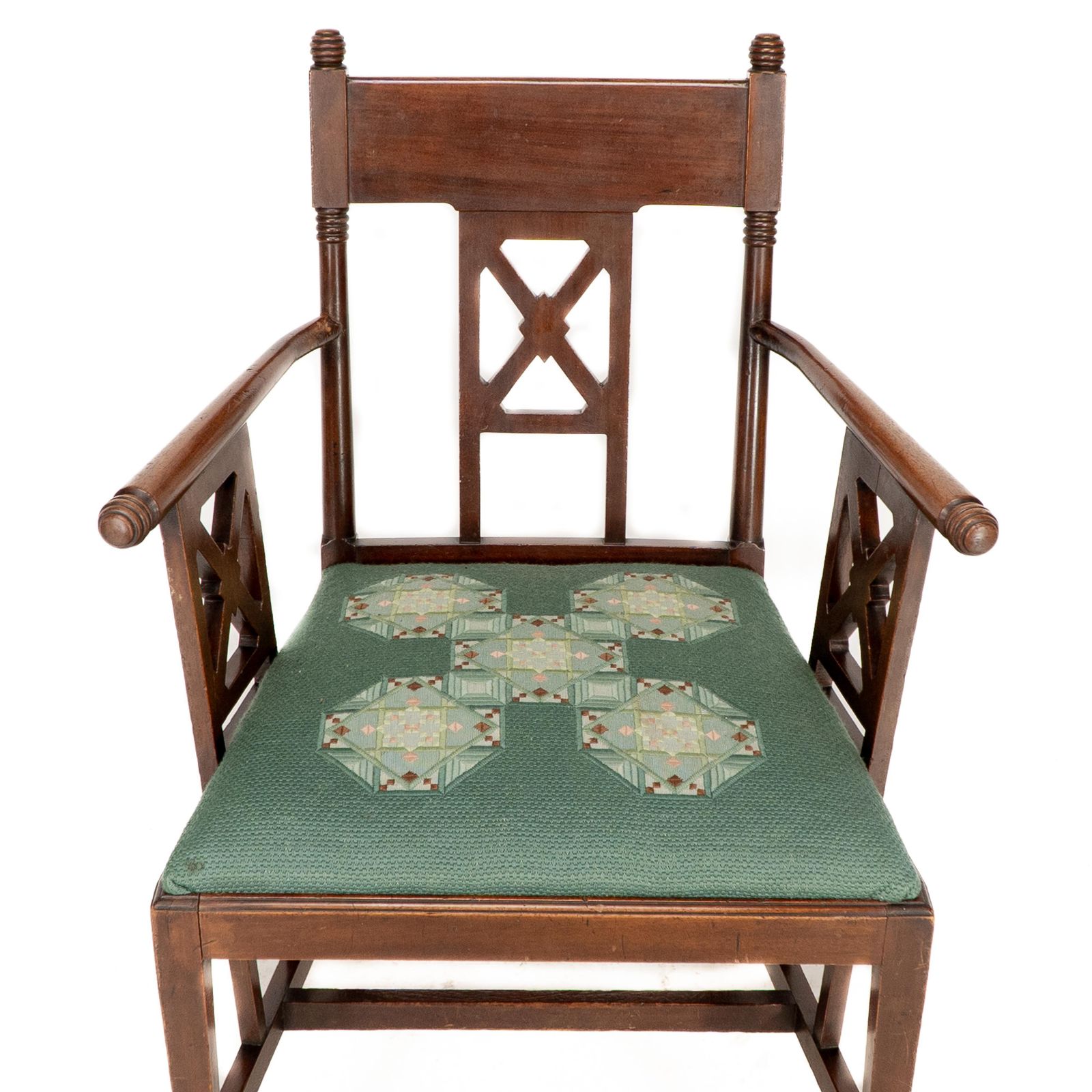 William Birch. An Aesthetic Movement Walnut Armchair With Turned Ball Finials photo vinterior