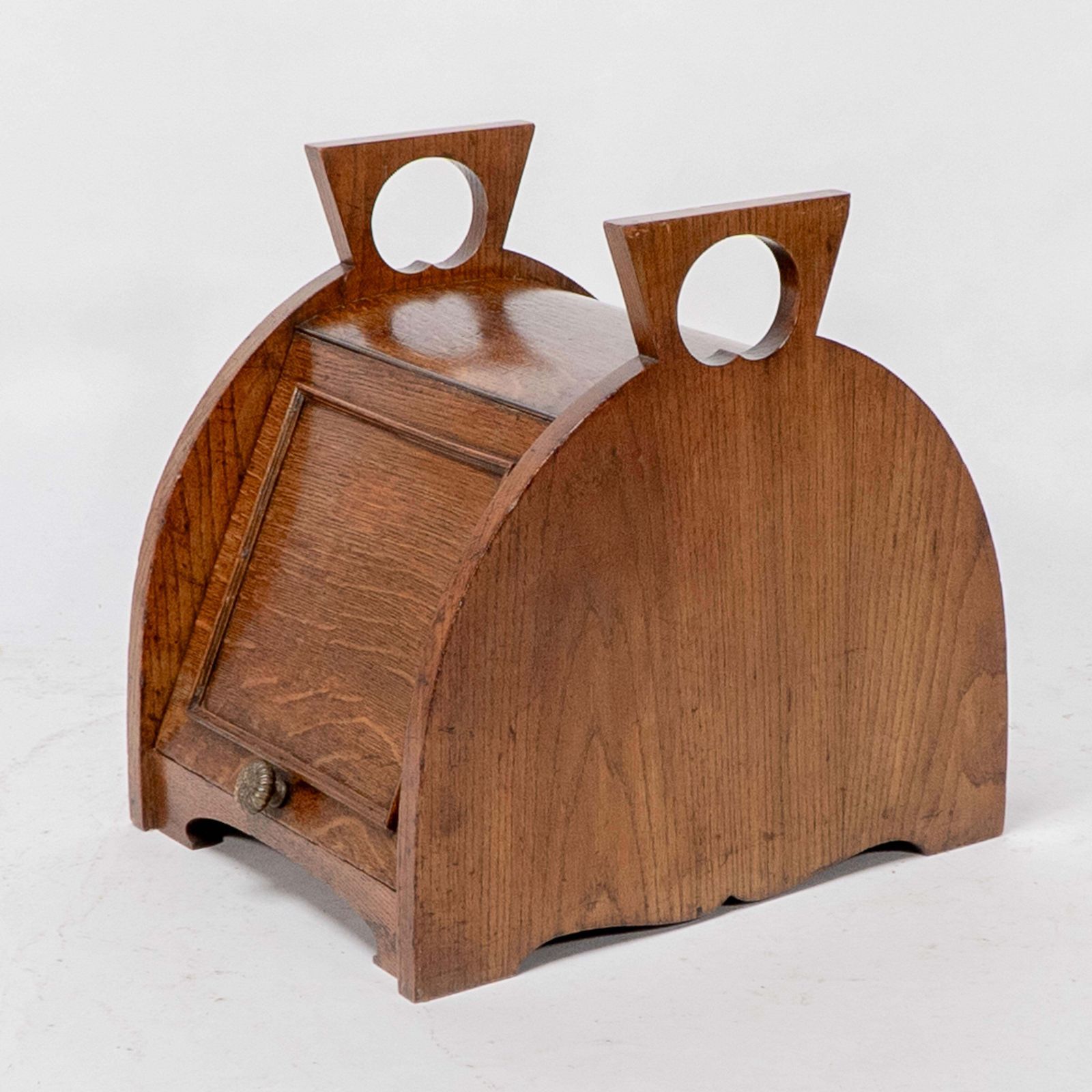 W J Neatby Attri. An Arts & Crafts Oak Coal Box With Stylized Carrying Handles photo for sale