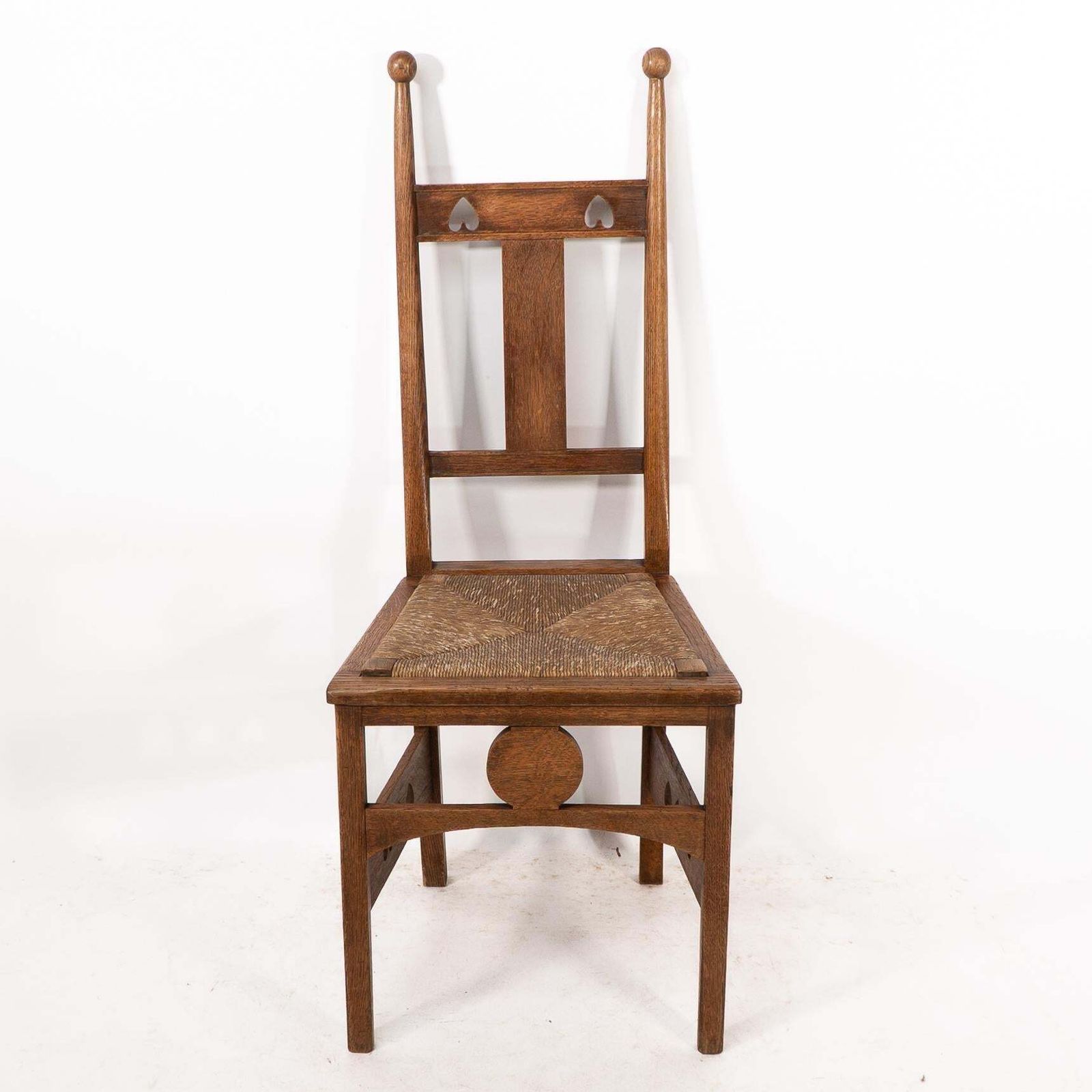 Shapland & Petter. An Arts & Crafts Oak Desk Or Side Chair With Pierced Hearts photo furniture