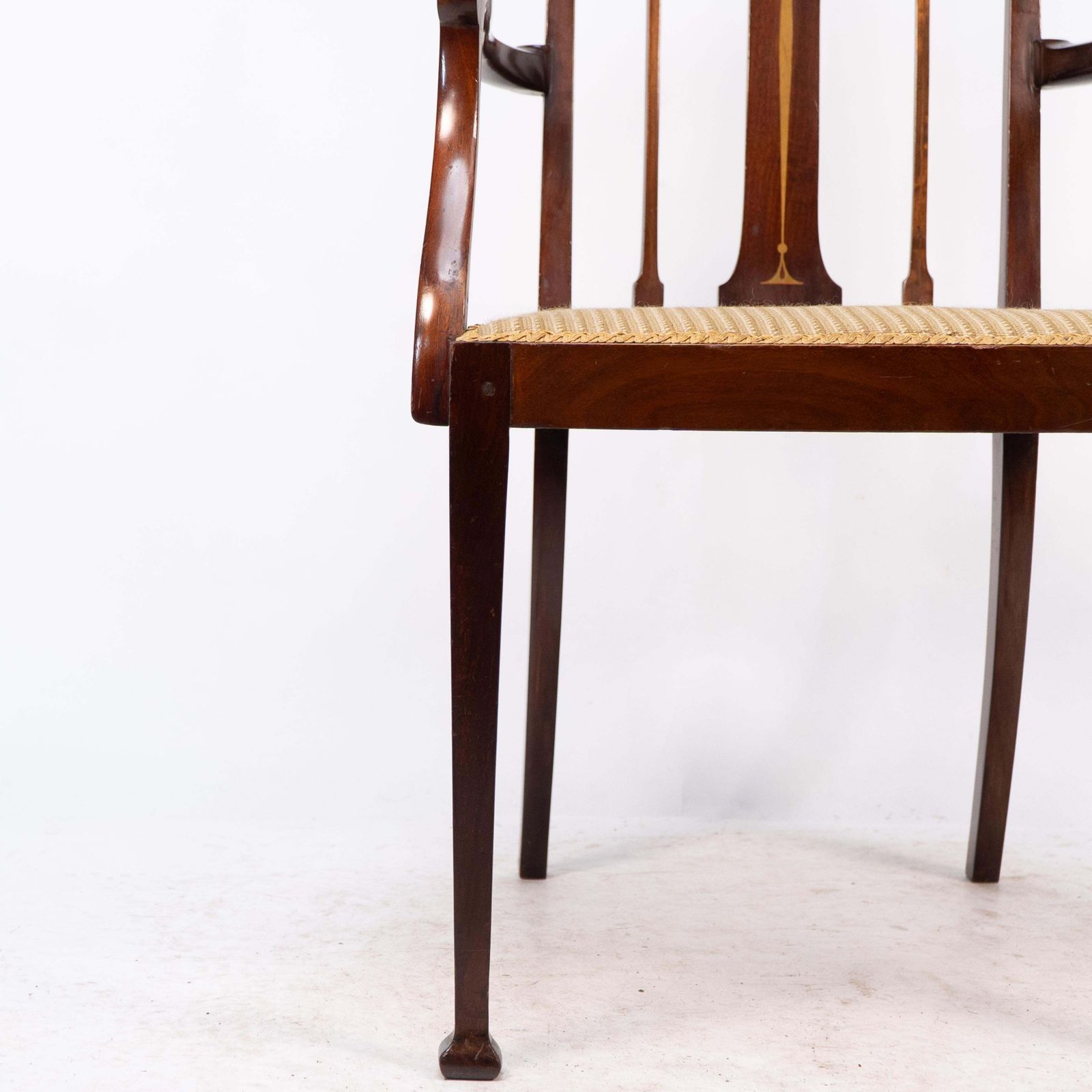 Furniture Liberty & Co. Arts & Crafts Mahogany Armchair With Fruitwood Floral Inlaid Decor photo