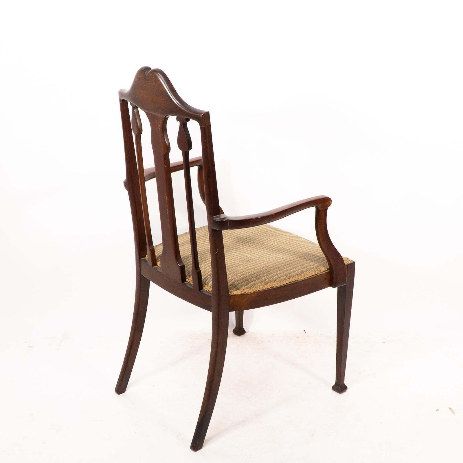 photo buy Liberty & Co. Arts & Crafts Mahogany Armchair With Fruitwood Floral Inlaid Decor