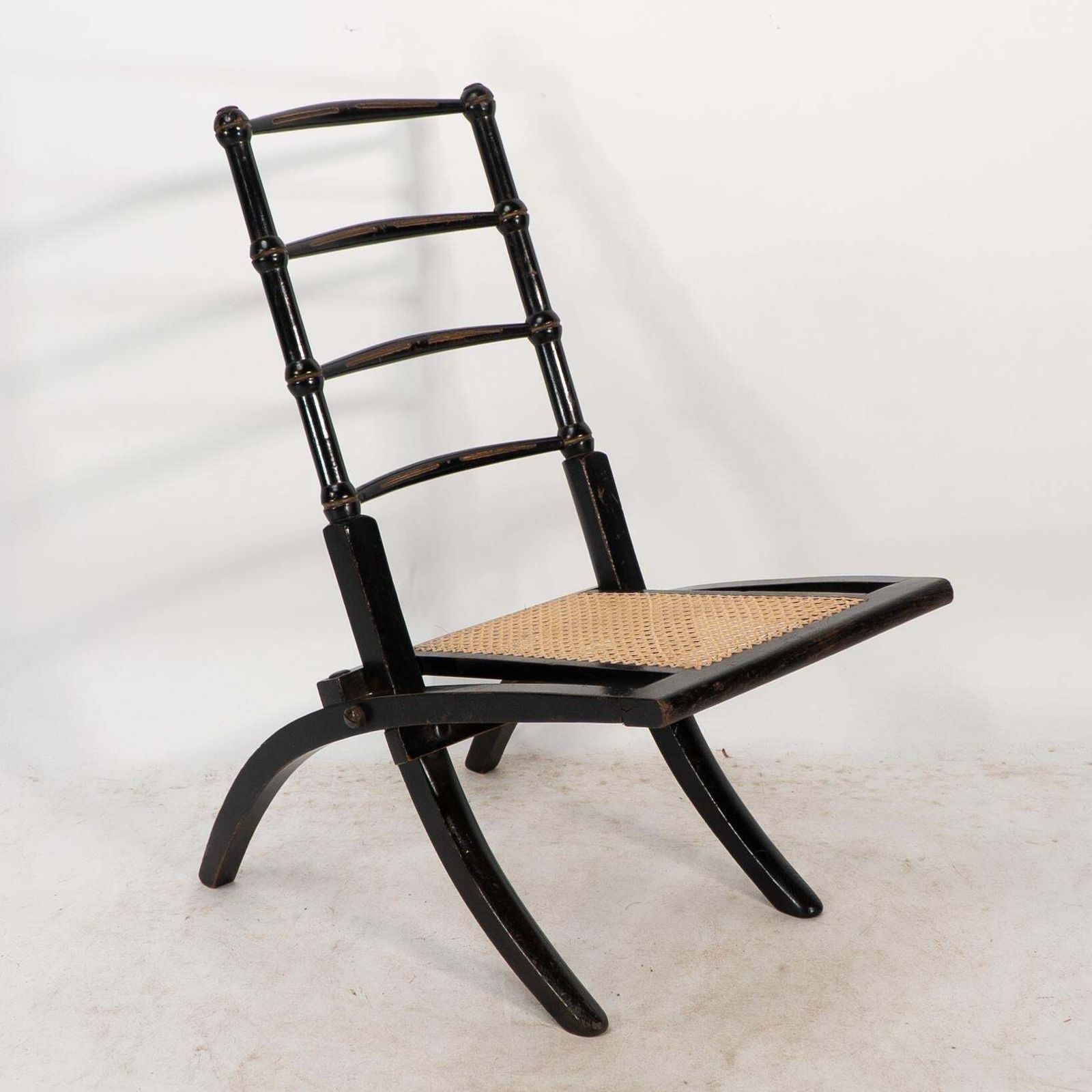 Godwin Style. Pair Of Aesthetic Movement Ebonized Folding Chair W. New Cane Seat photo vinterior