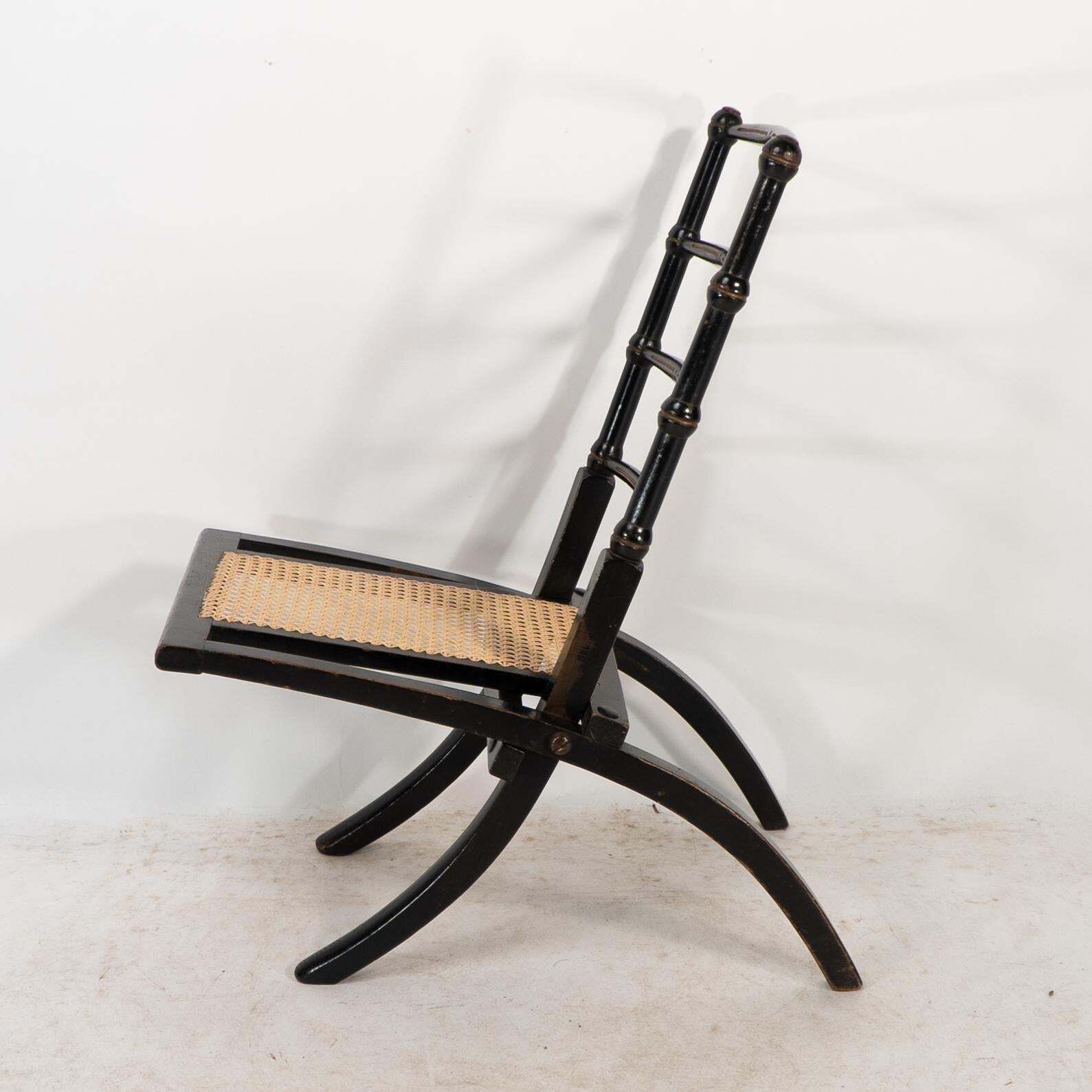 Furniture Godwin Style. Pair Of Aesthetic Movement Ebonized Folding Chair W. New Cane Seat photo