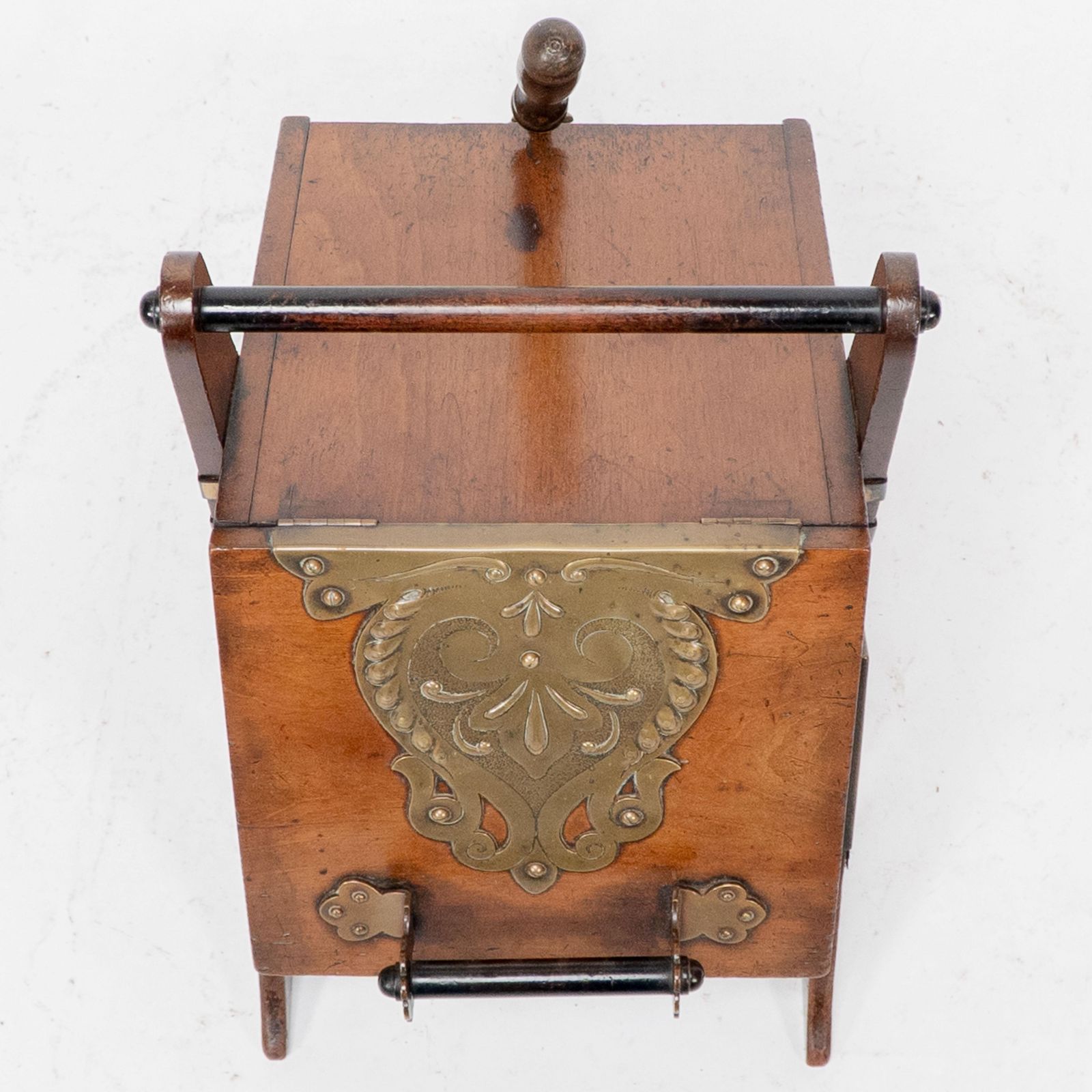 DR C Dresser. An Aesthetic Movement Walnut Coal Box With Stylized Brass Panels photo vintage