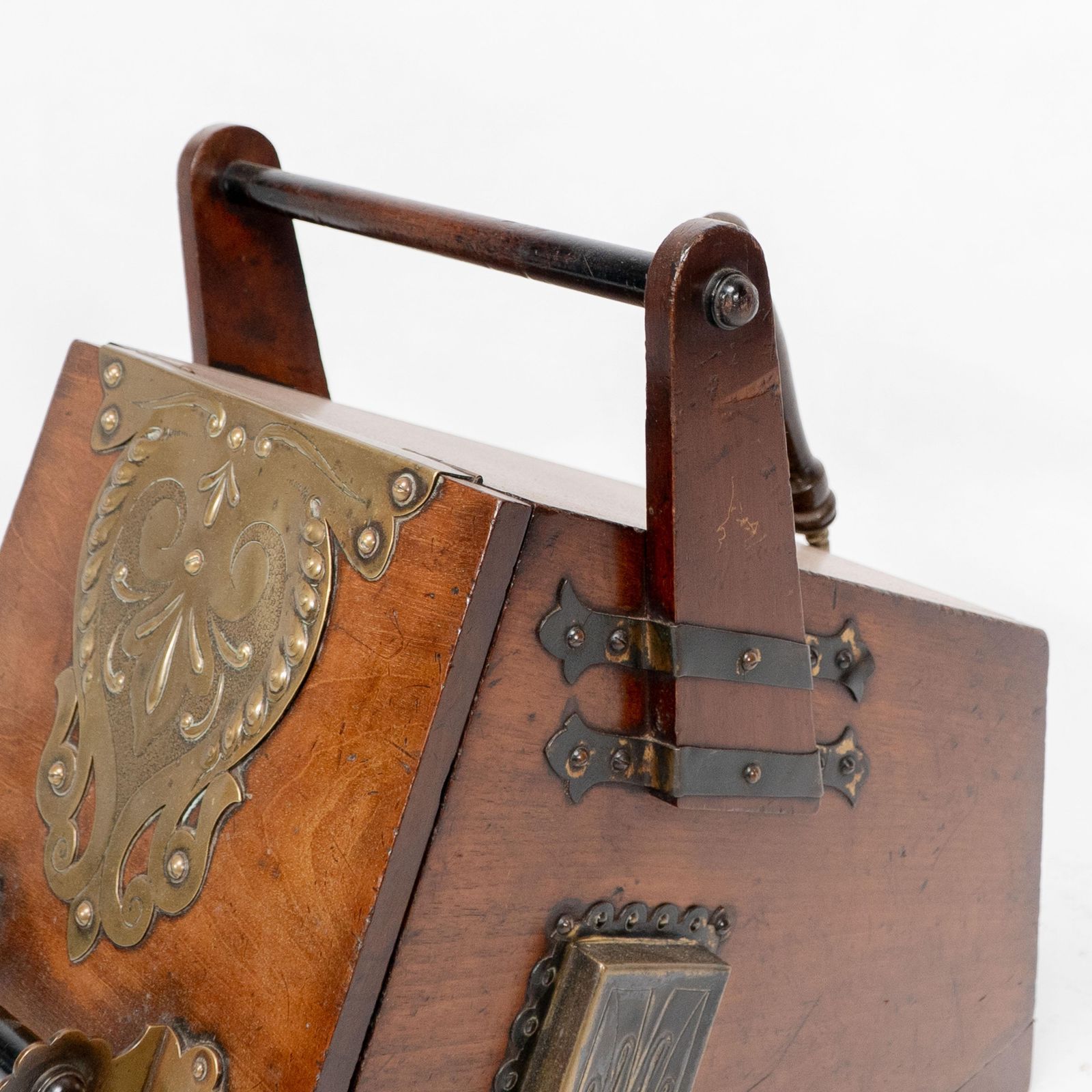 photo vintage DR C Dresser. An Aesthetic Movement Walnut Coal Box With Stylized Brass Panels
