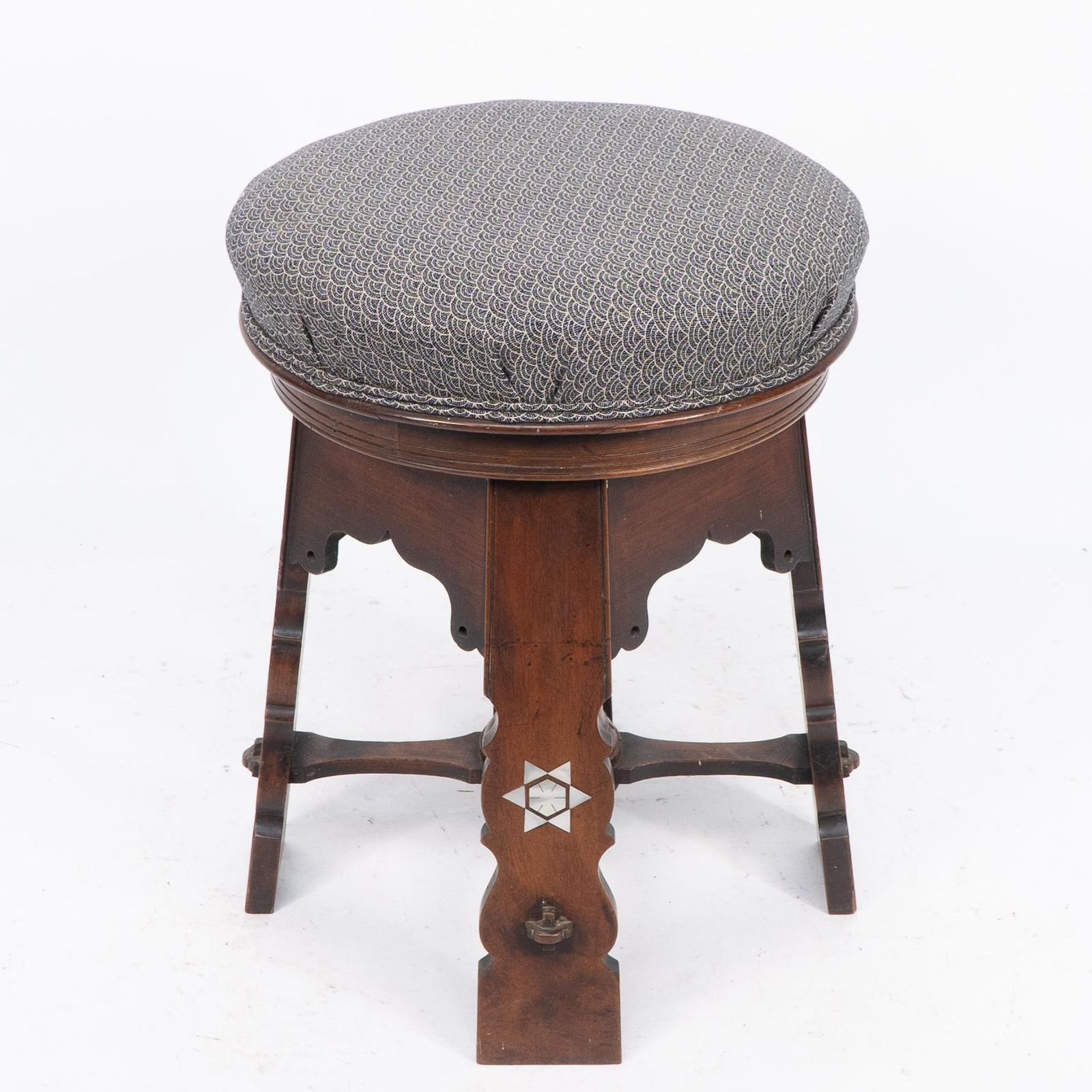 Liberty And Co Attri. A Rare Moorish Walnut Revolving Stool With Moorish Arches photo vintage