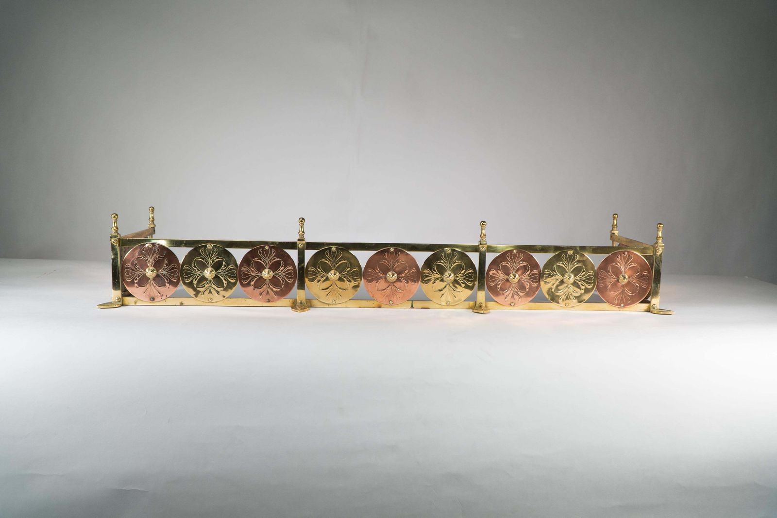 W A S Benson & Heywood Sumner. A Rare Arts & Crafts Brass & Copper Fire Fender. photo furniture