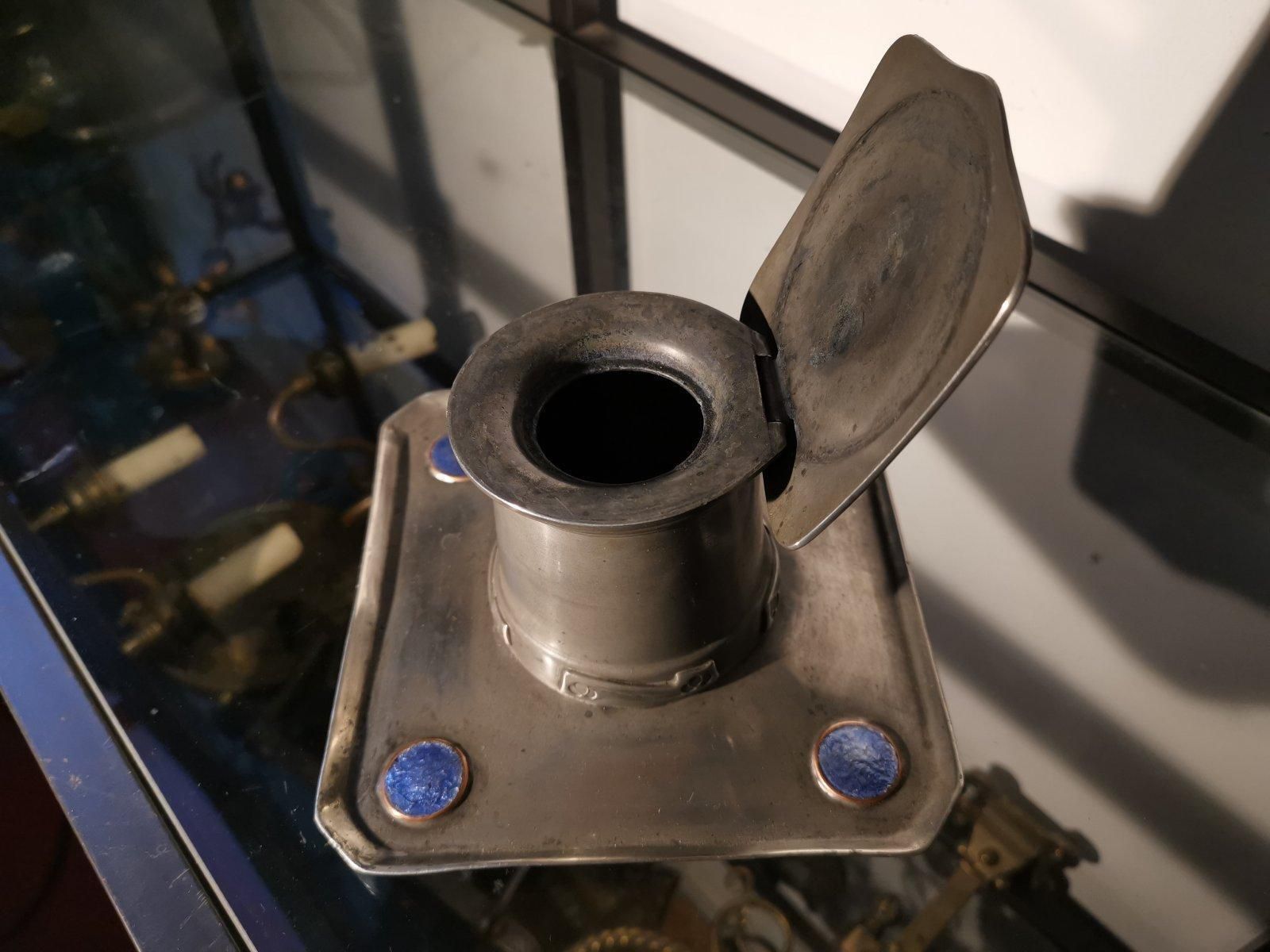 Liberty & Co. An Arts & Crafts Pewter Inkwell With Violet Enamel Decoration. photo vinterior