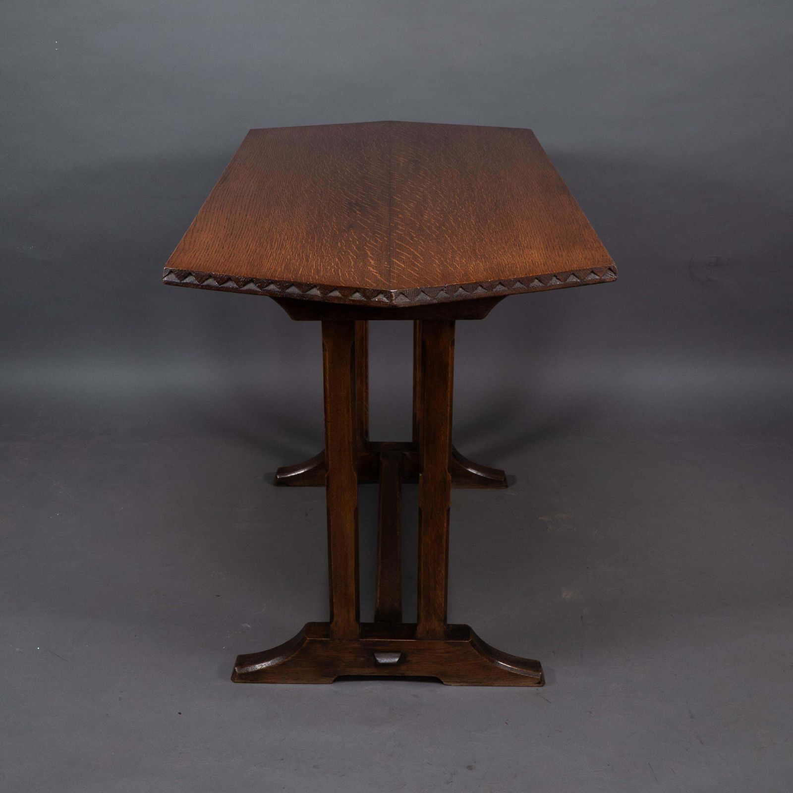 Cotswold Style Oak Refectory Dining Or Library Table With Carved Chevron Details photo Furniture
