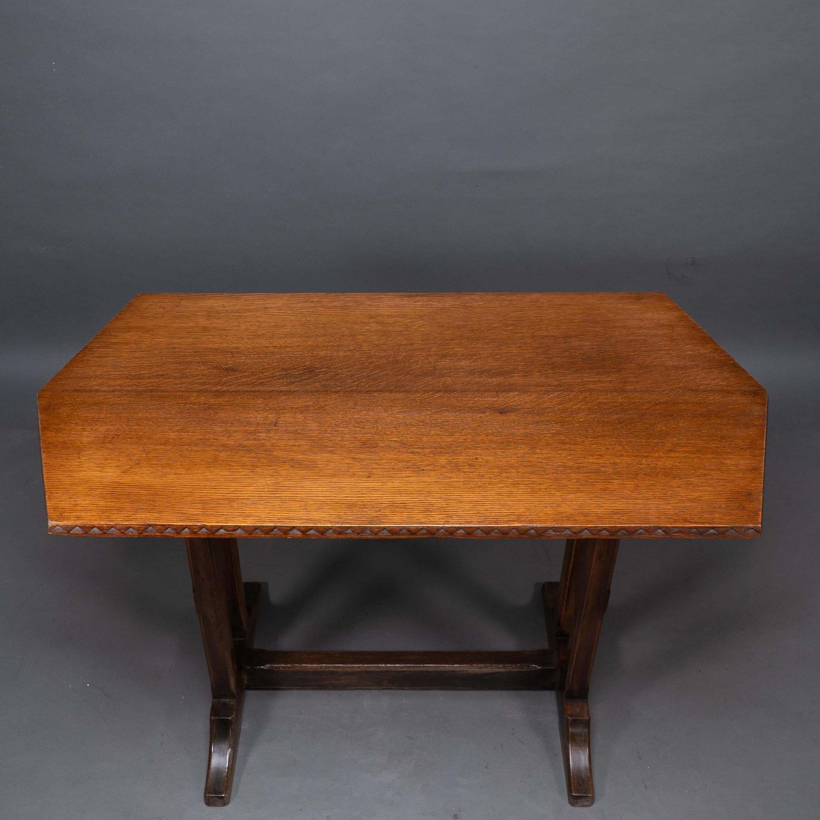 Cotswold Style Oak Refectory Dining Or Library Table With Carved Chevron Details photo vinterior