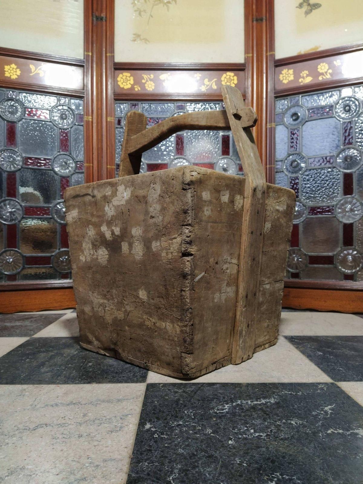 Chinese Antique Wooden Handled Bucket Originally Used To Carry And Measure Rice photo Home Decor
