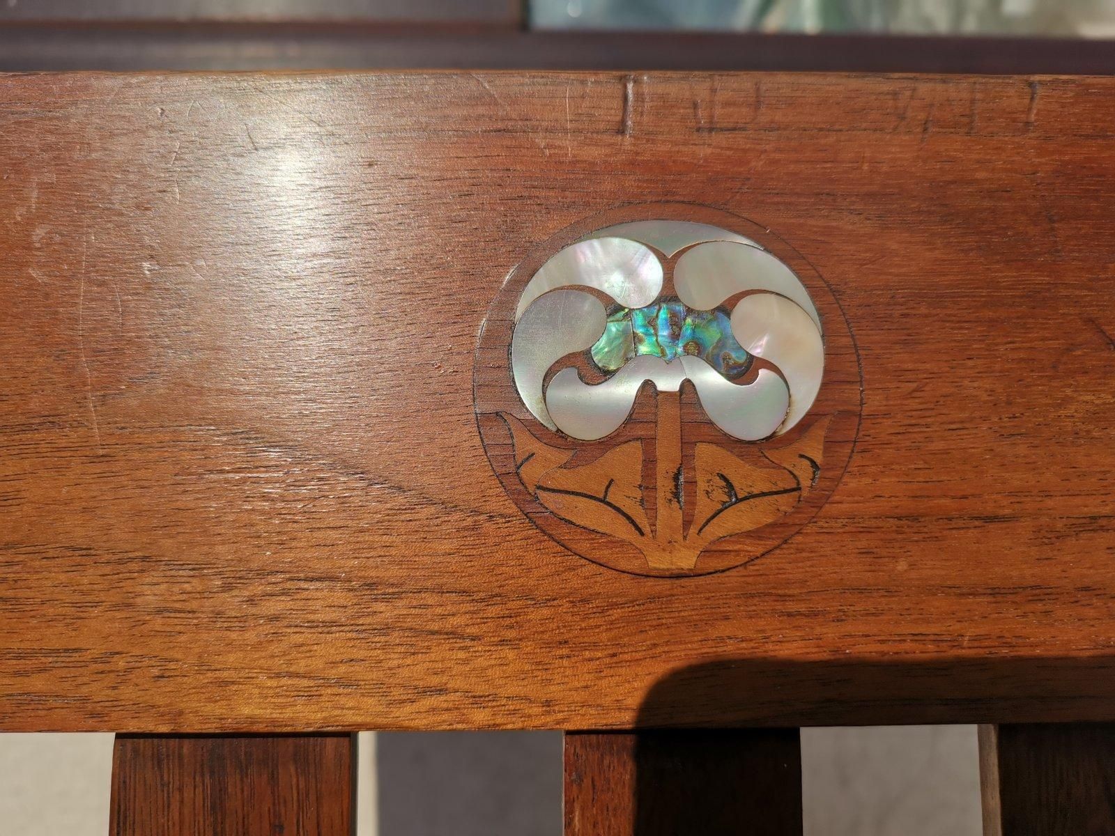 Liberty & Co Four English Arts & Crafts Walnut Chairs With Mother Of Pearl Inlay photo buy
