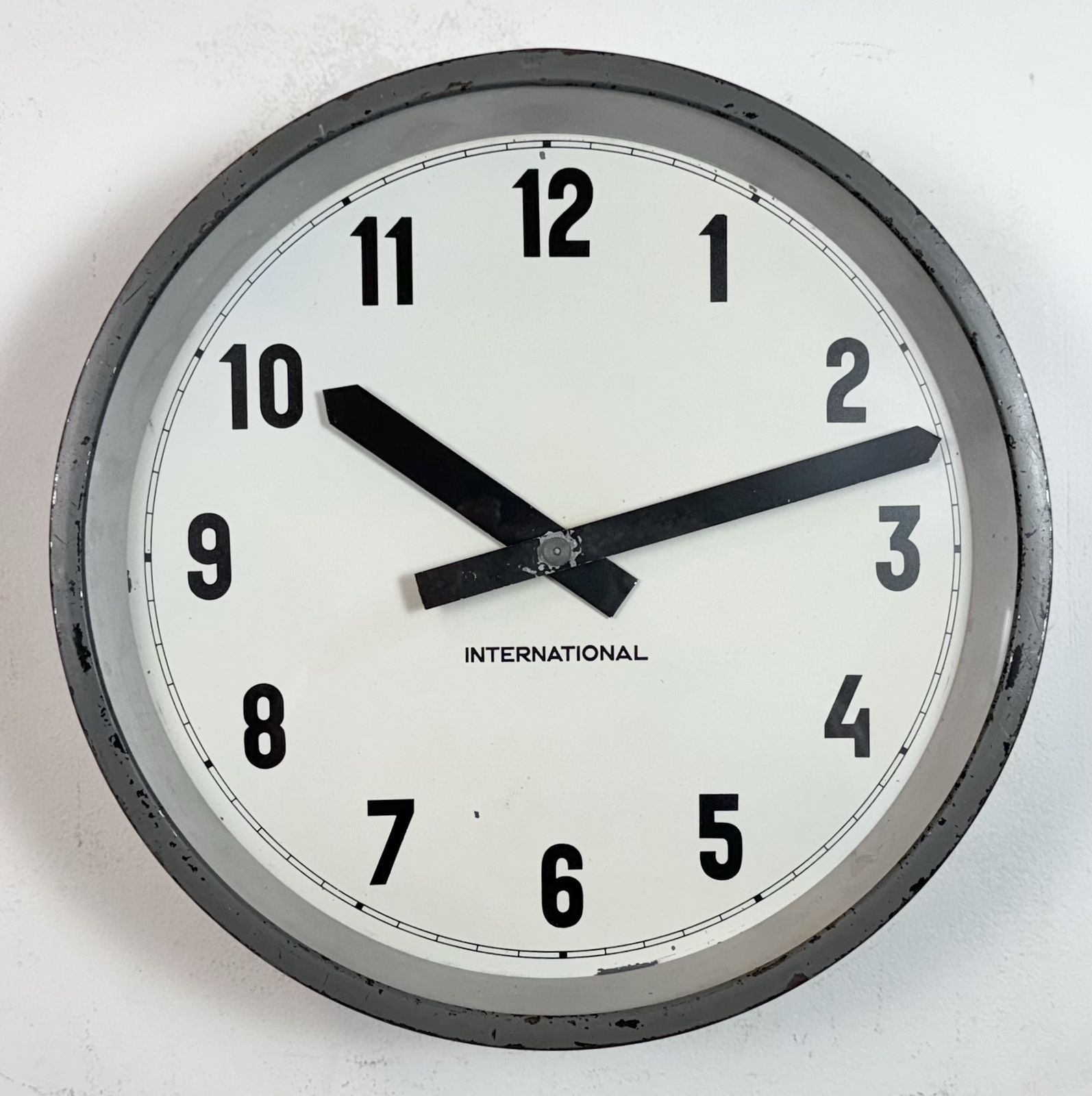 Grey Industrial Factory Wall Clock From International, 1950s photo buy