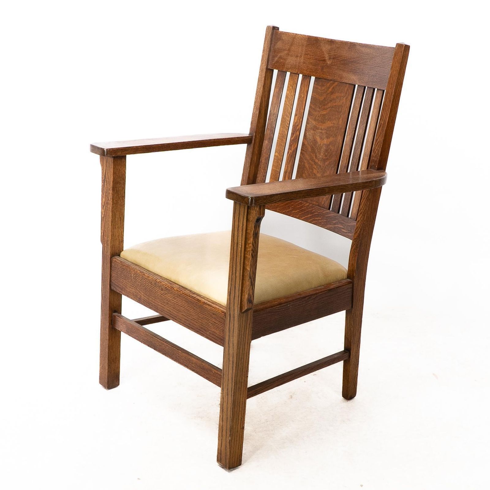 L&Jg Stickley Arts & Crafts Oak Armchair With Curved Back & Shaped Arm Supports photo for sale